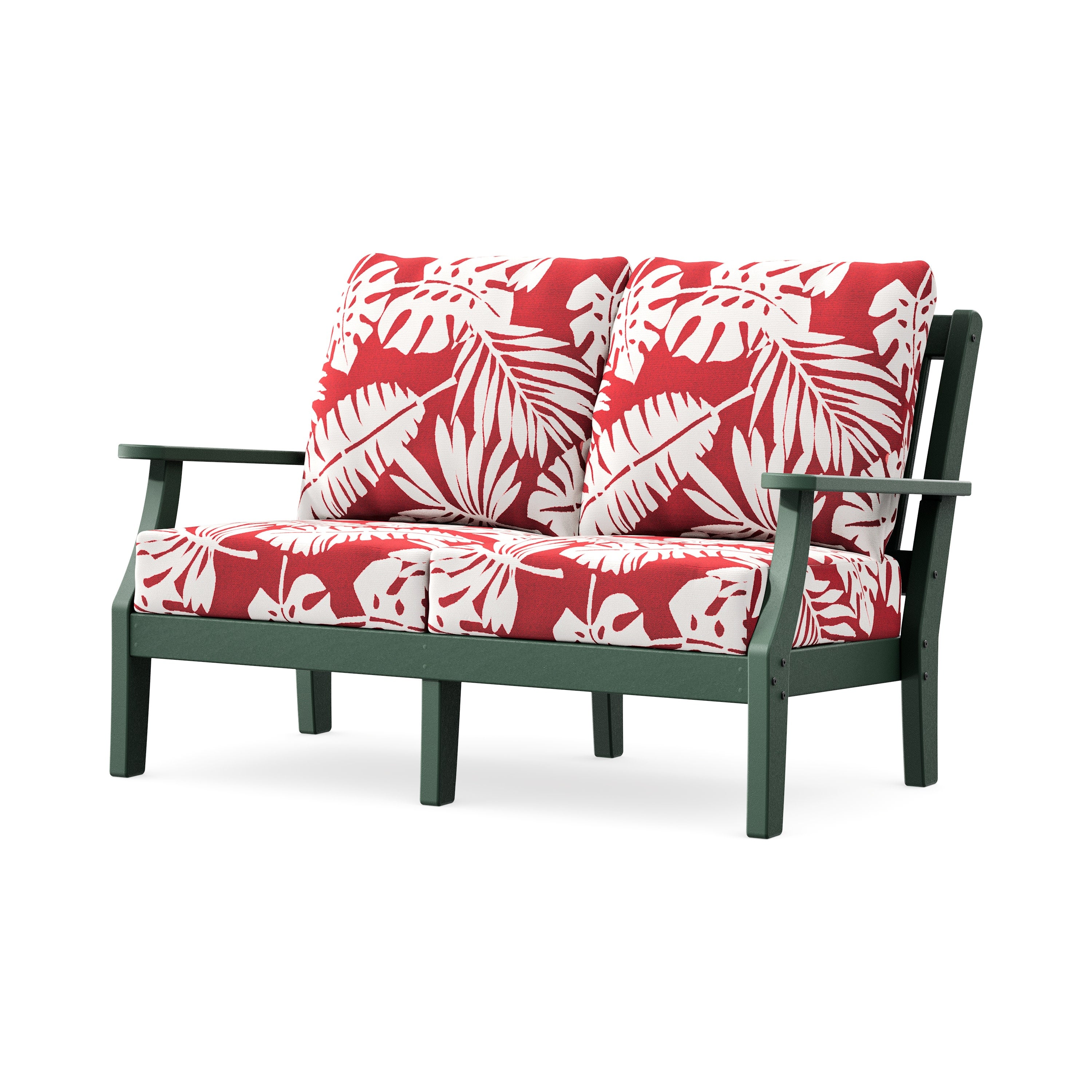 Chinoiserie Deep Seating Loveseat in Green / Leaf Crimson