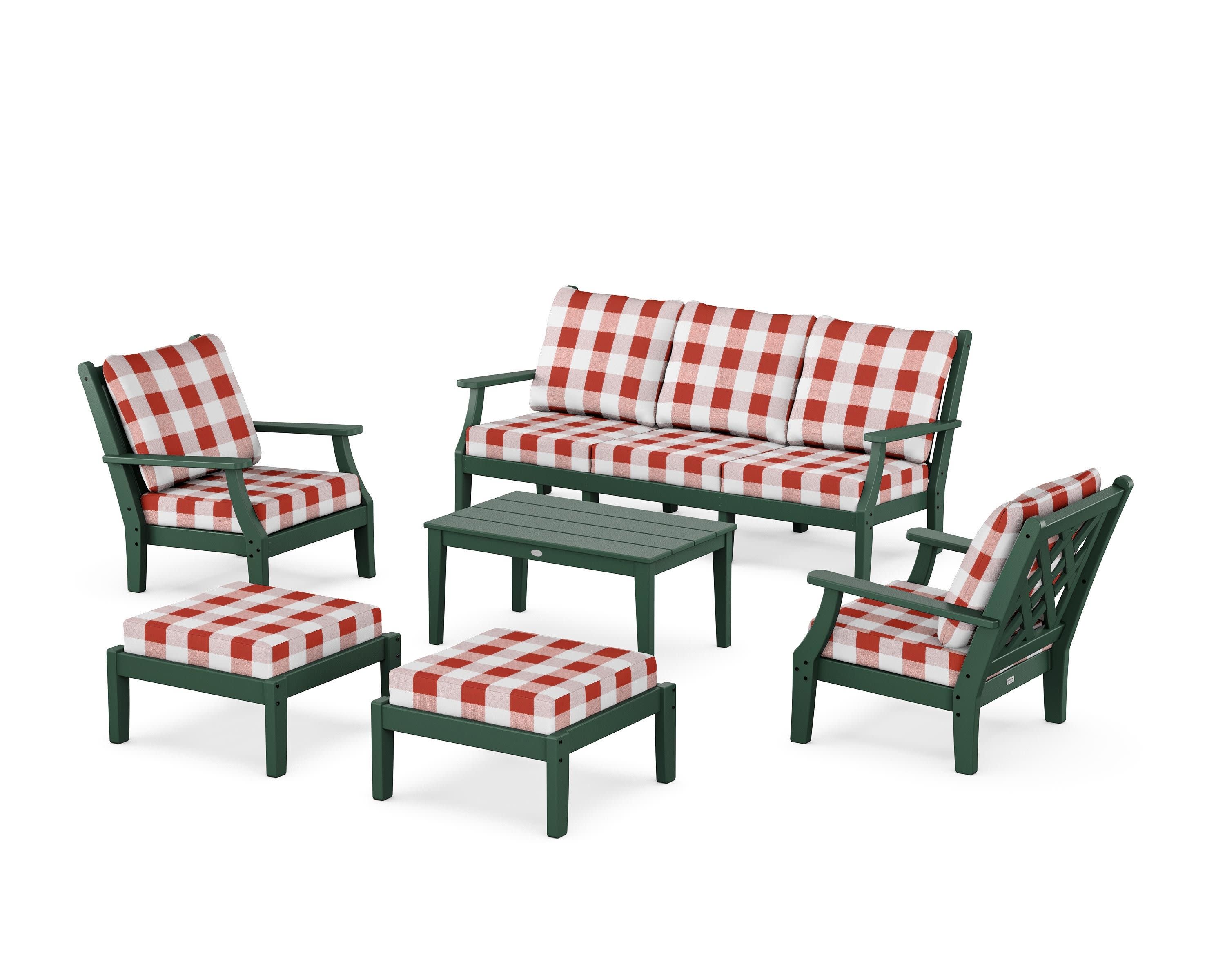 Wovendale 6-Piece Lounge Sofa Set in Green / Buffalo Plaid Crimson