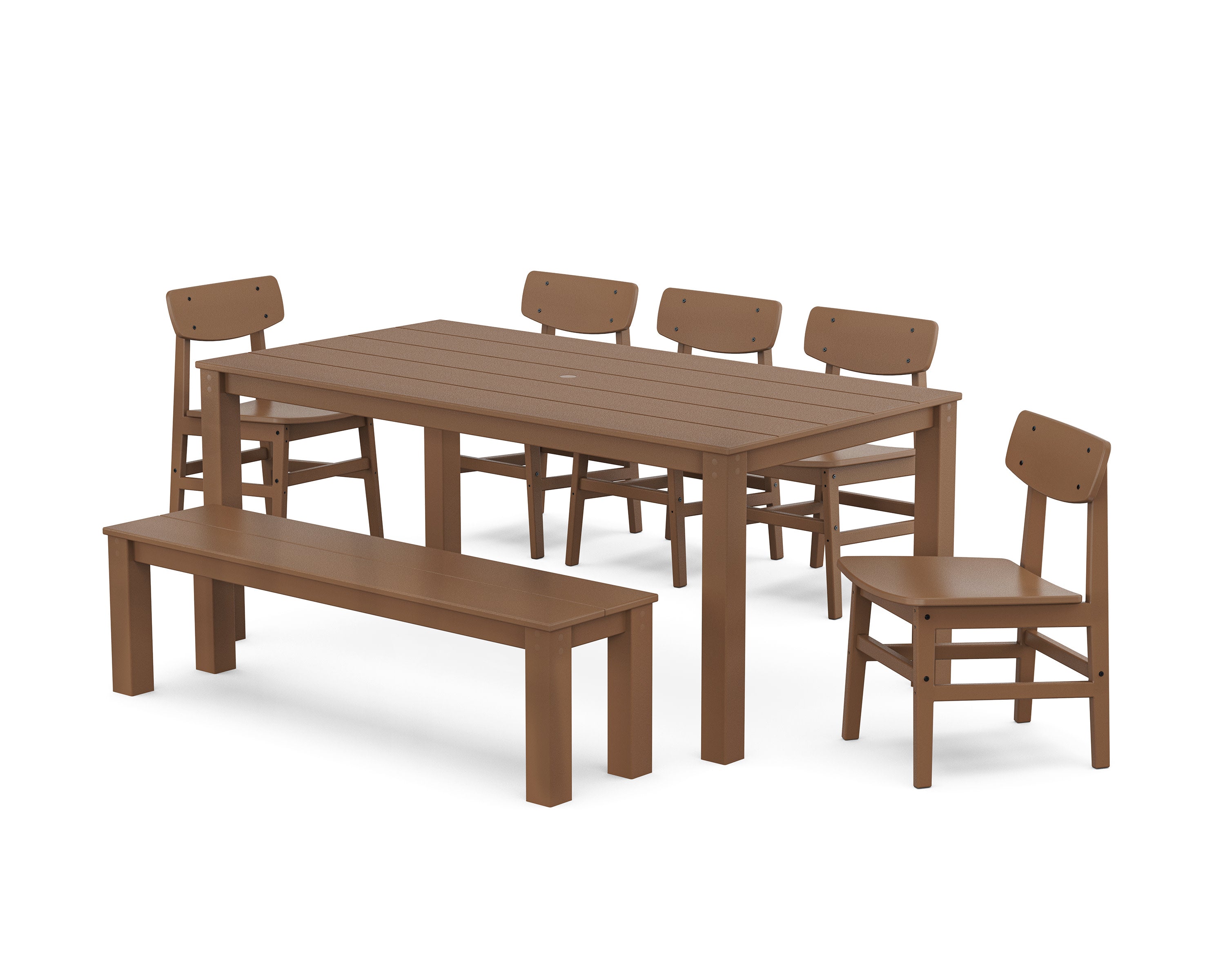 Modern Studio Urban Chair 7-Piece Parsons Dining Set with Bench in Teak