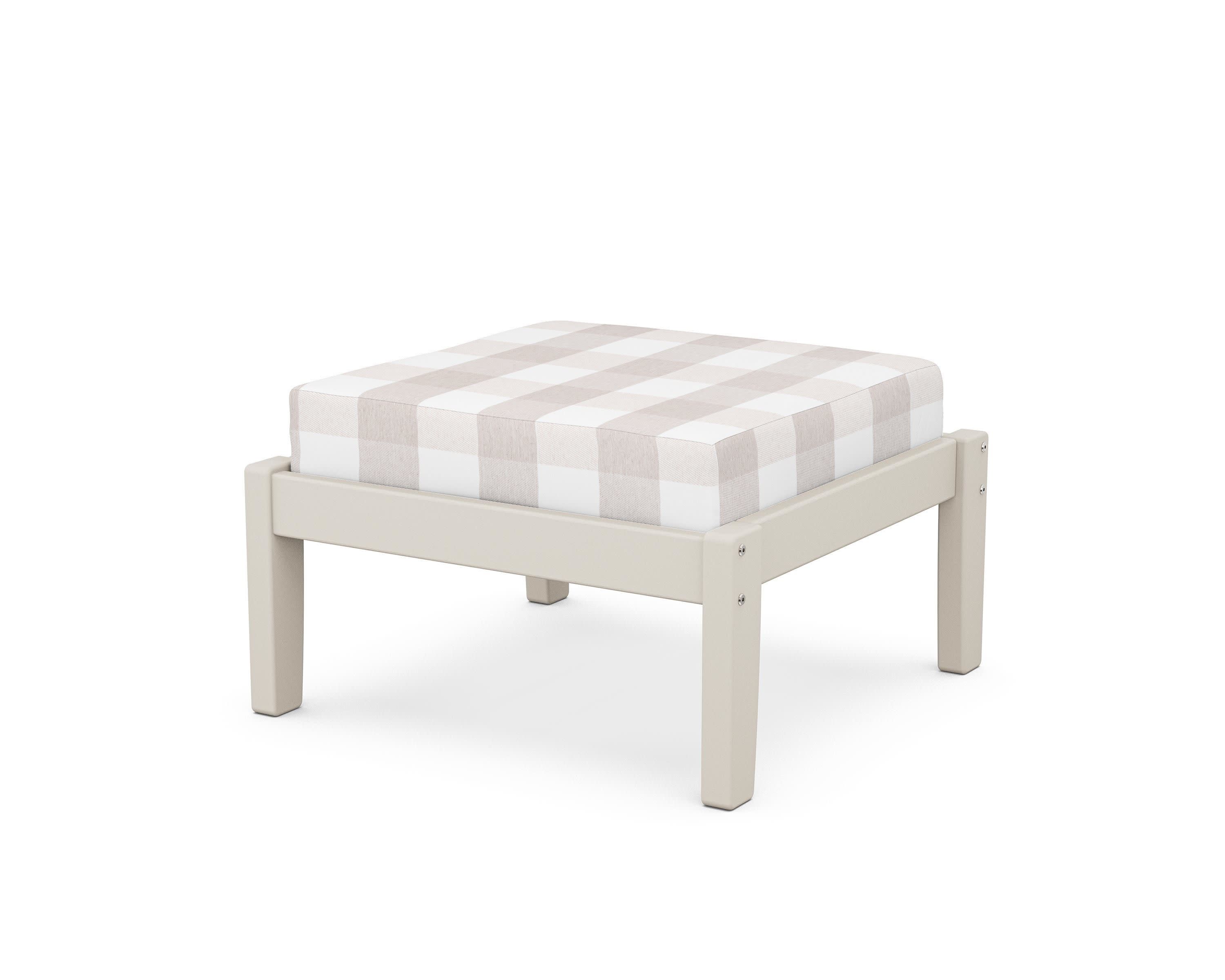 Deep Seating Ottoman in Sand / Buffalo Plaid Dune Burlap