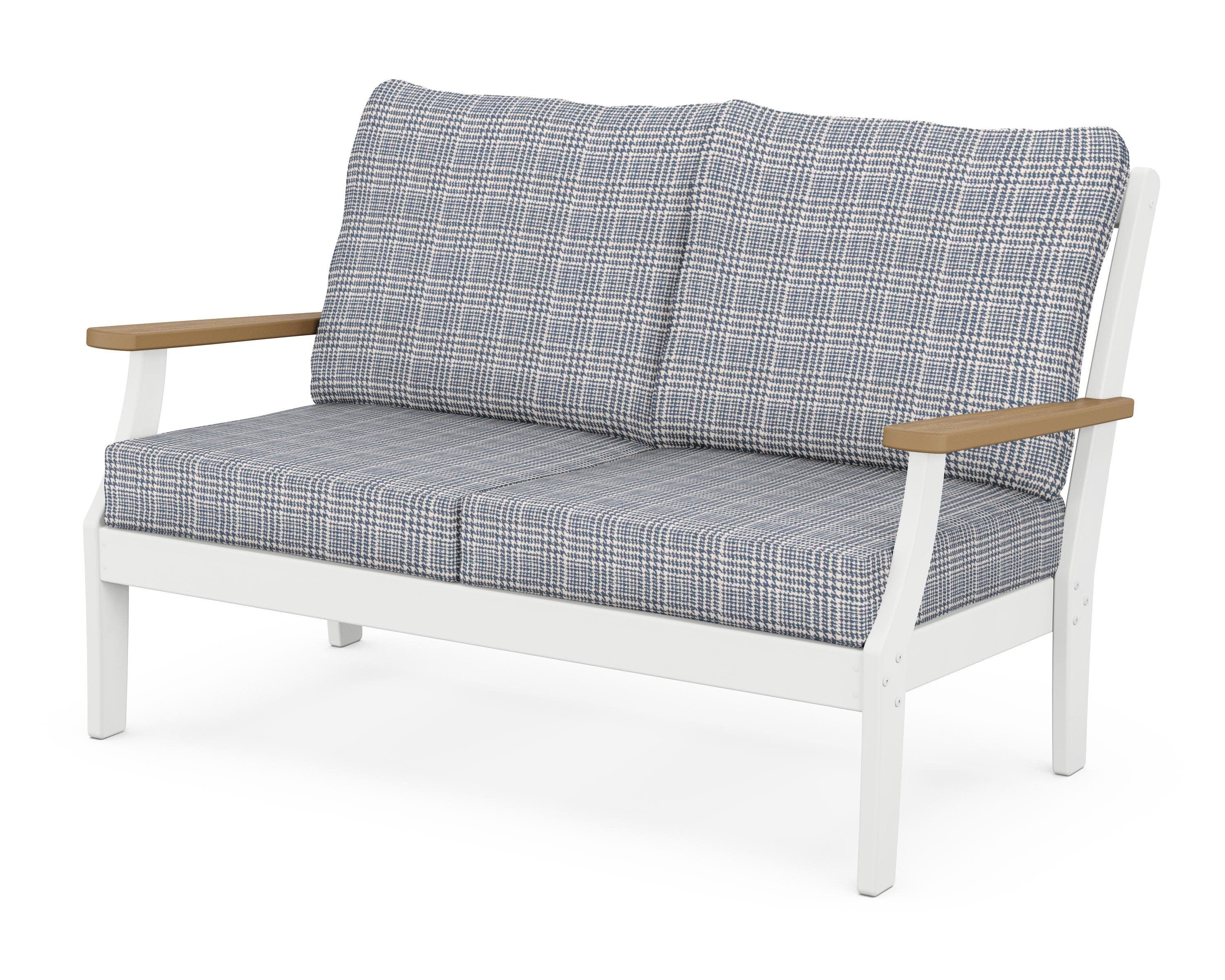 Braxton Deep Seating Loveseat in White / Natural / Houndstooth Sky Blue