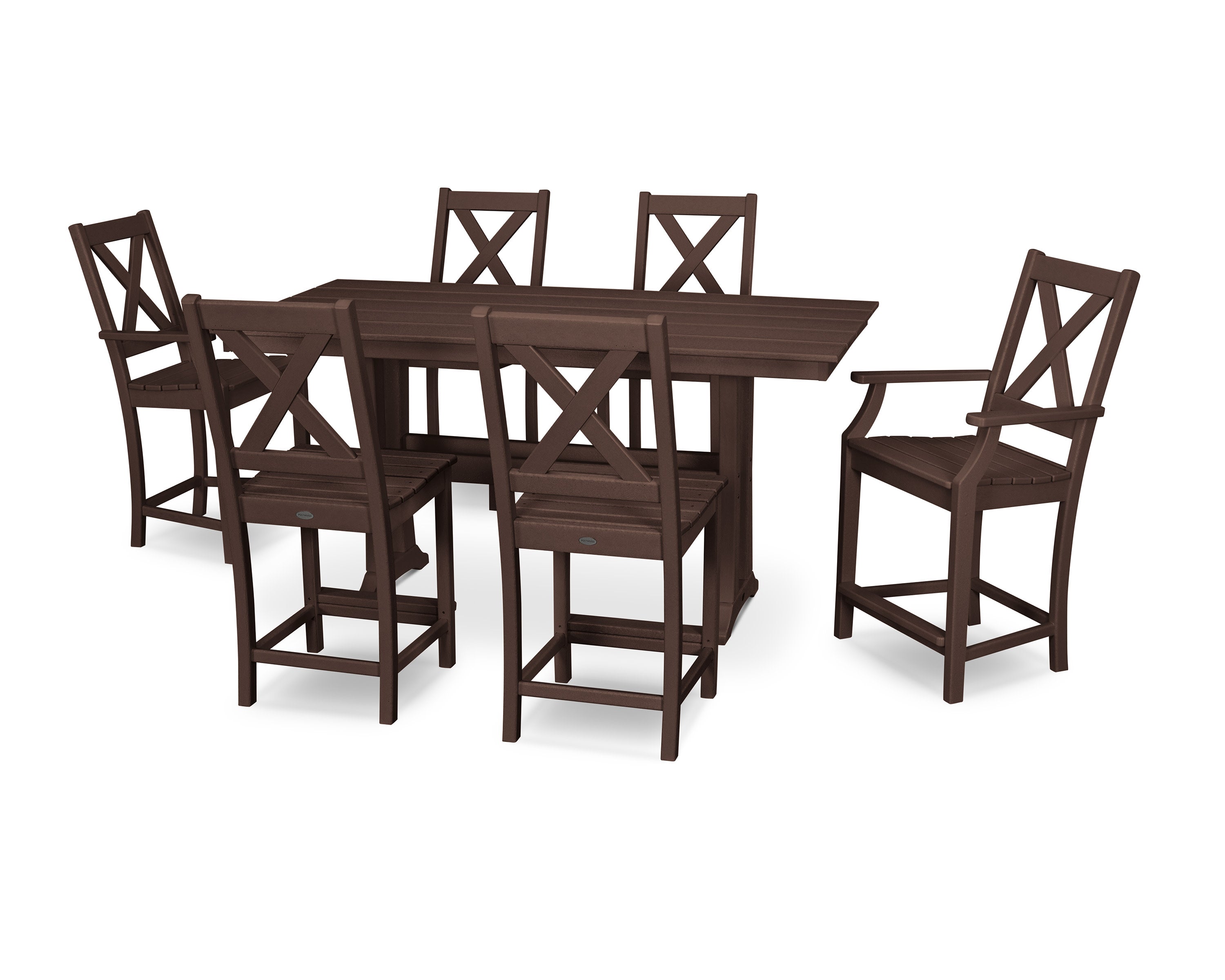 Braxton 7-Piece Farmhouse Trestle Counter Set in Mahogany