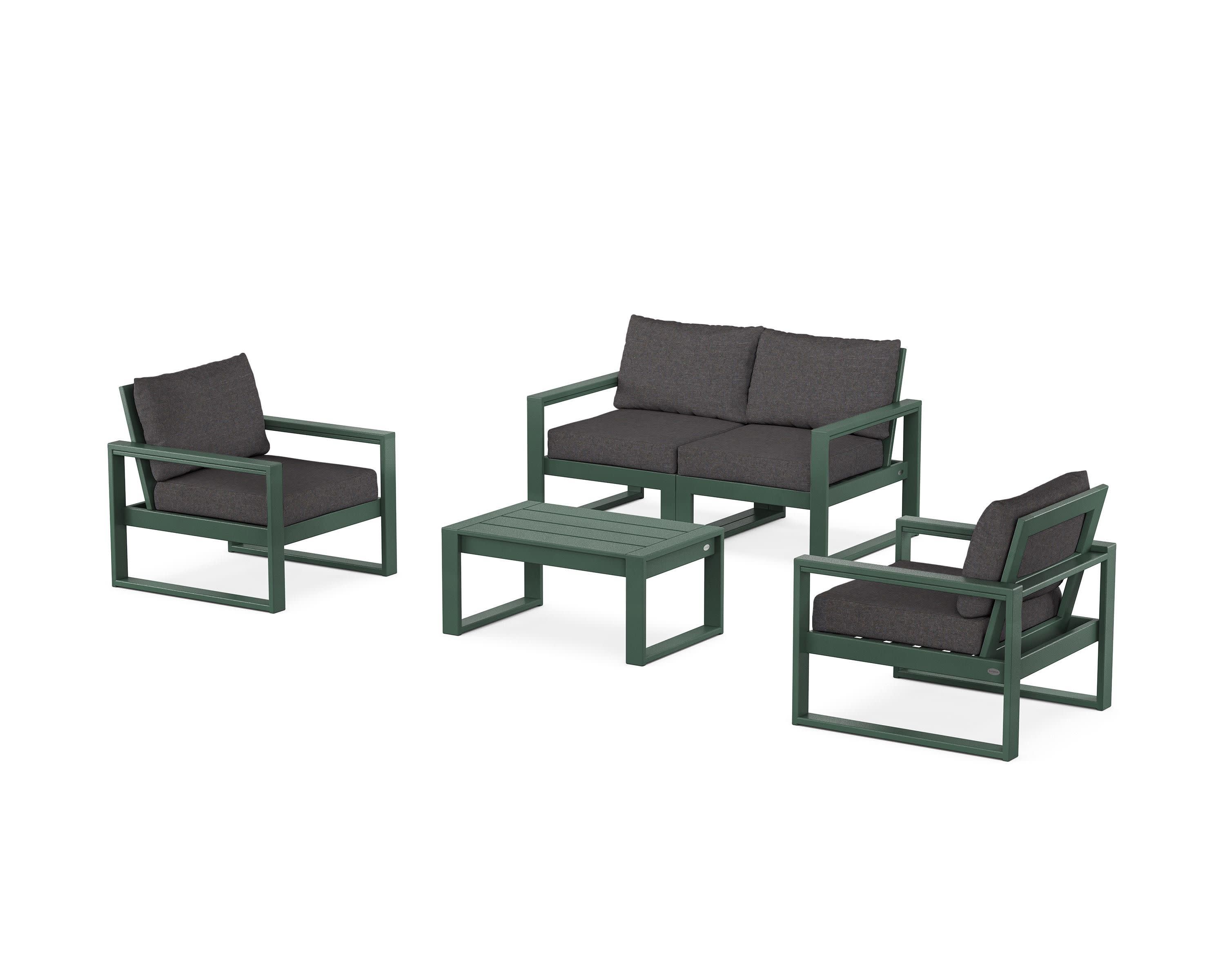 EDGE Sectional 4-Piece Deep Seating Set with Loveseat in Green / Ash Charcoal