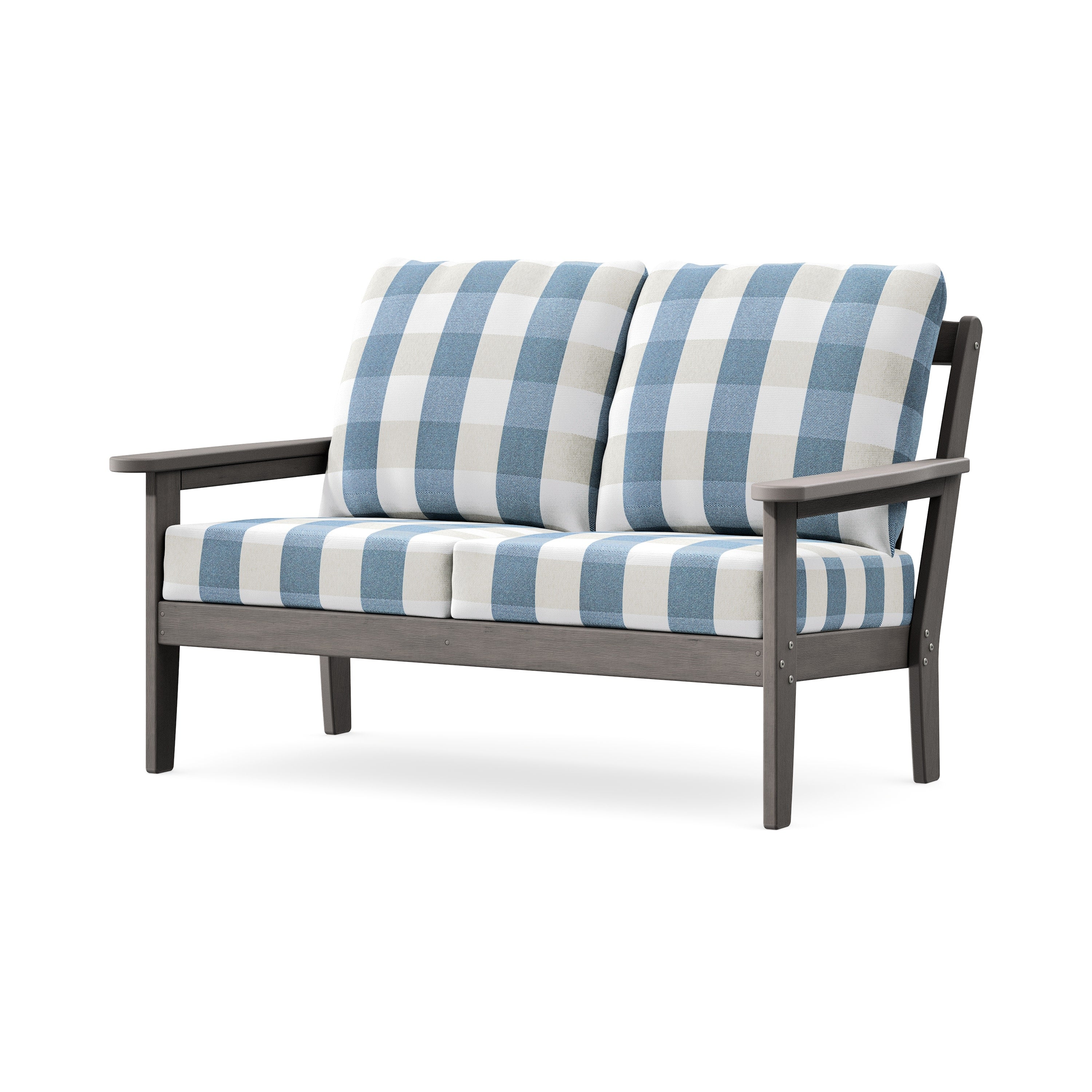 Cottage Deep Seating Loveseat in Driftwood / Buffalo Plaid Sky Blue