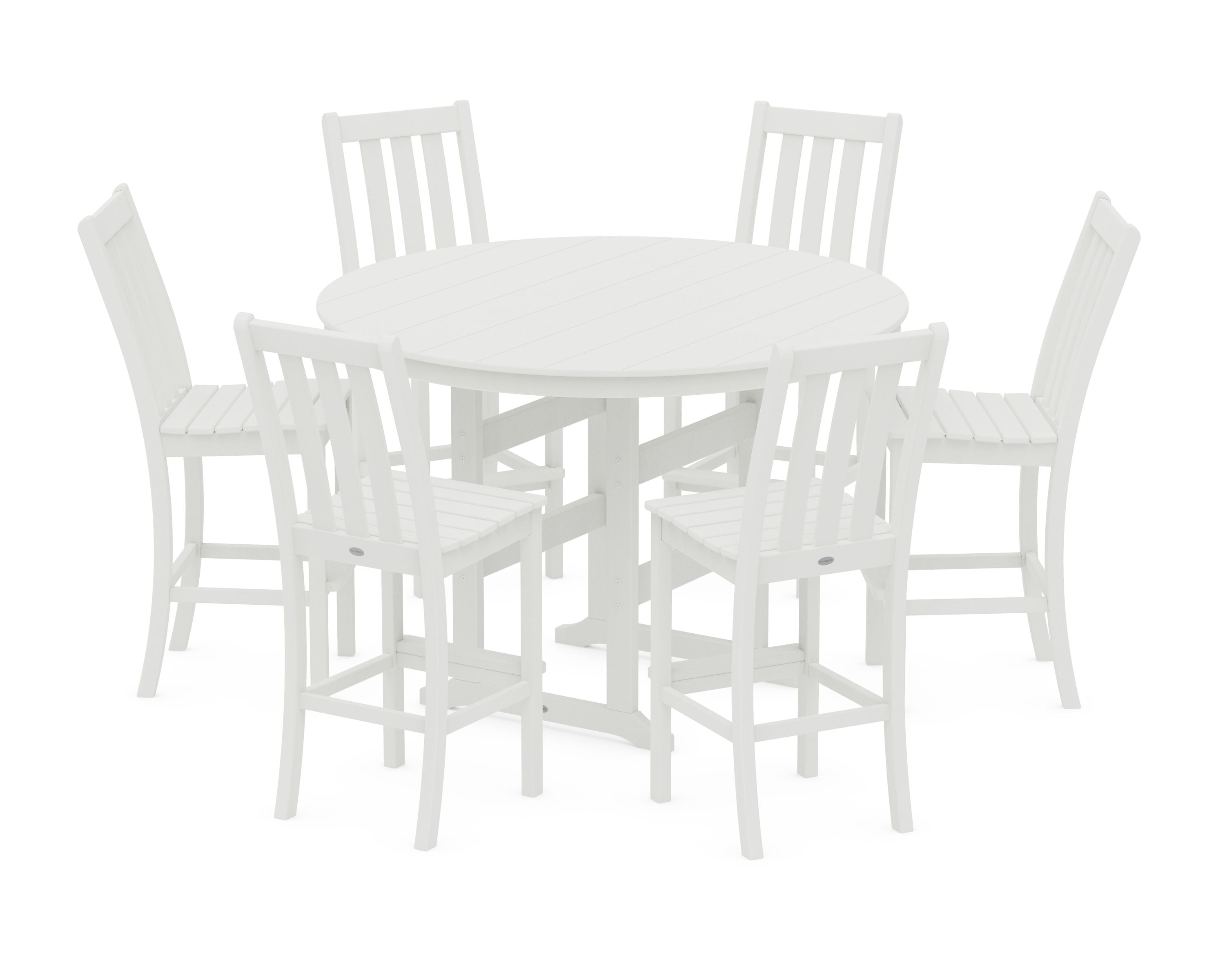 Vineyard 7-Piece Side Chair Round Farmhouse Bar Set in Vintage White
