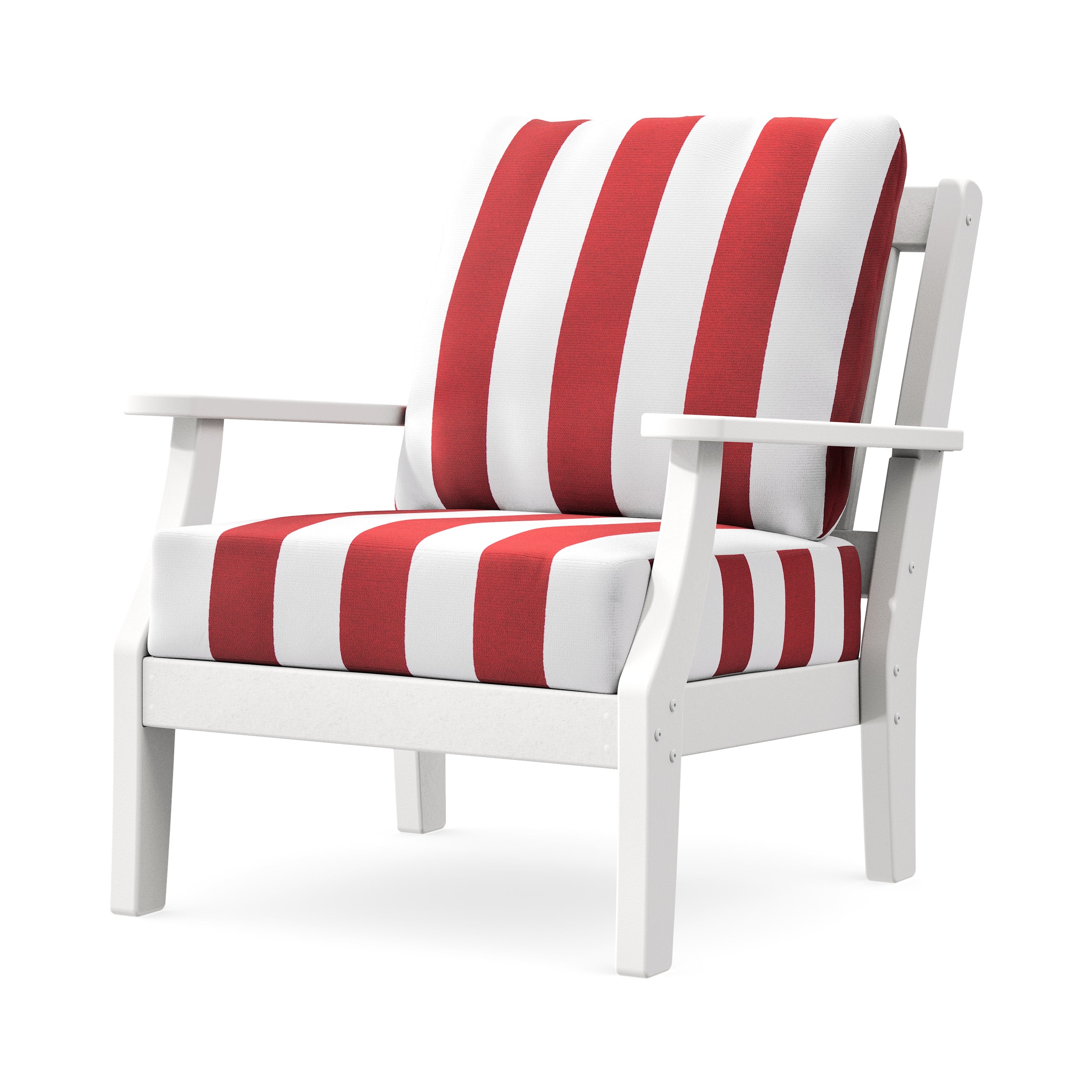 Chinoiserie Deep Seating Chair in White / Cabana Stripe Crimson