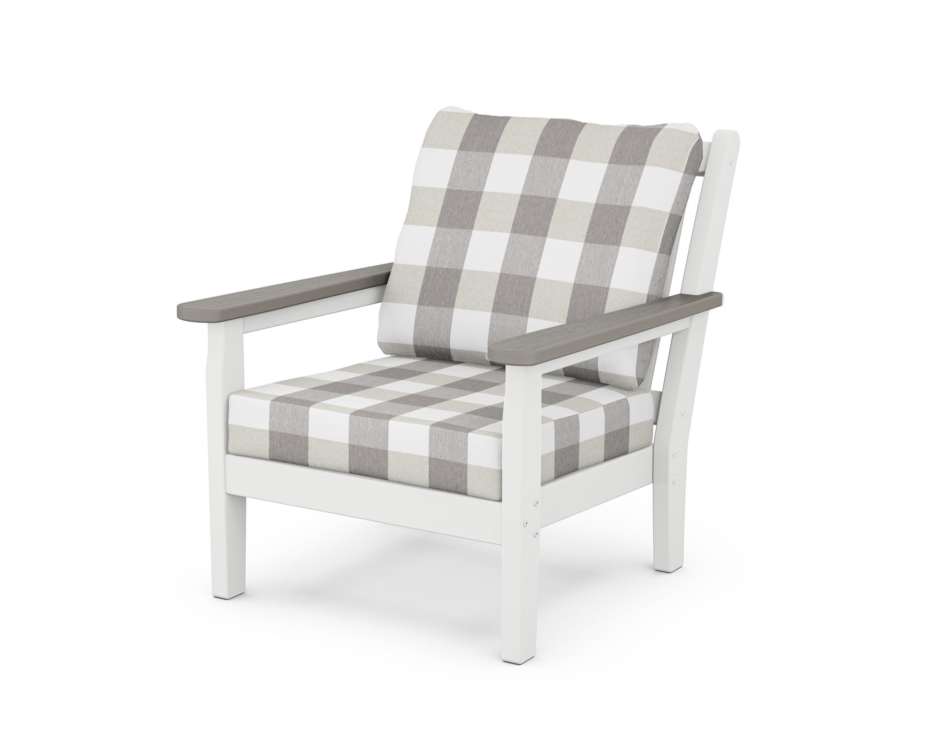 Chippendale Deep Seating Chair in White / Driftwood / Buffalo Plaid Grey Mist