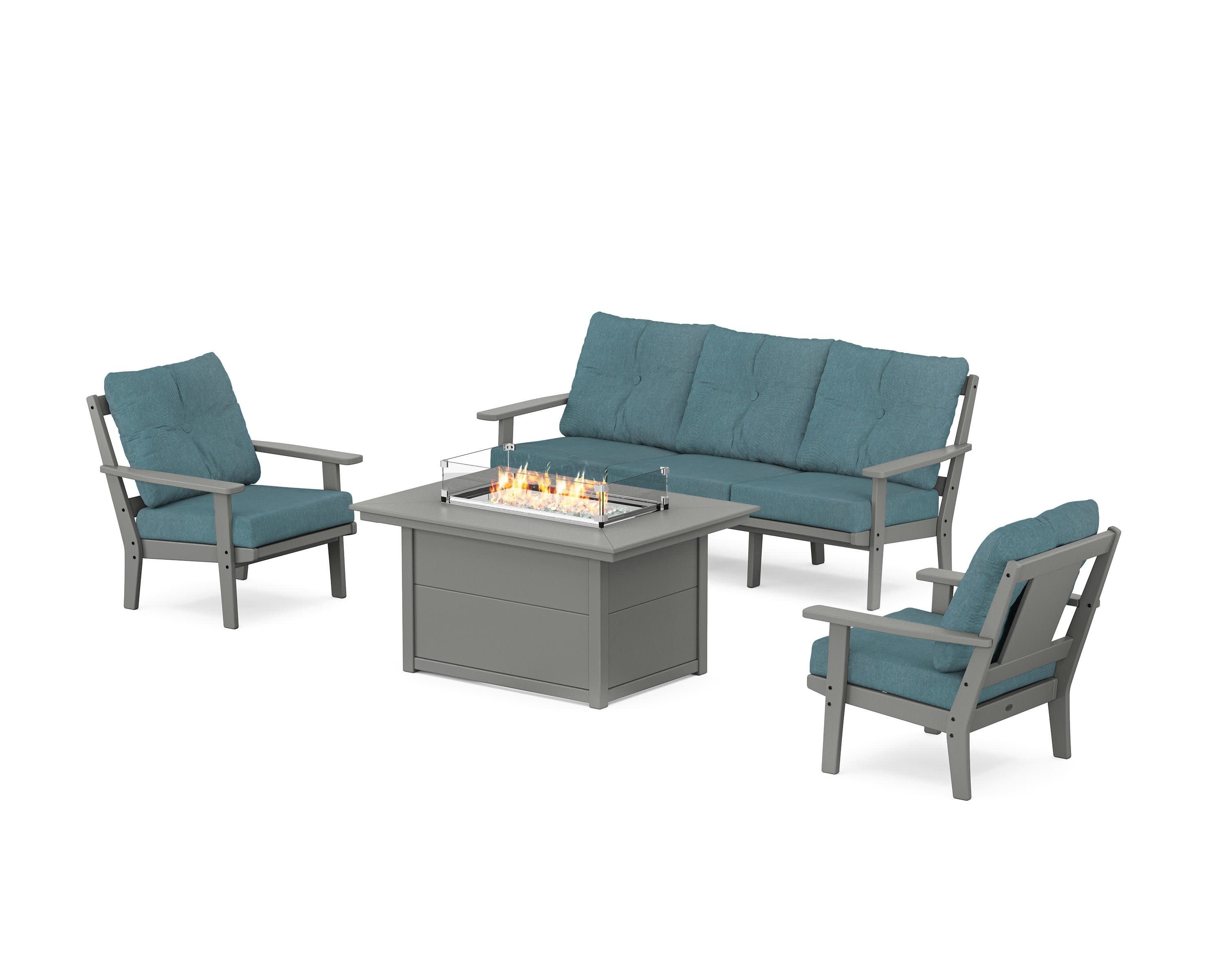 Prairie Deep Seating Fire Pit Table Set in Slate Grey / Ocean Teal