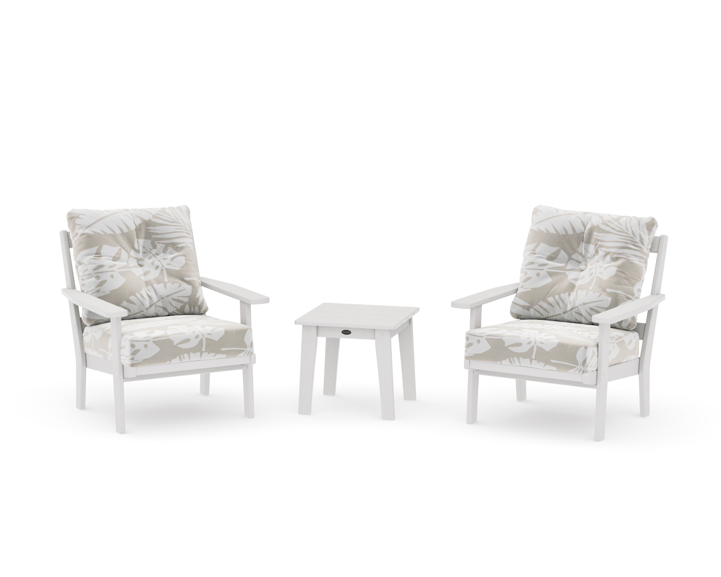 Oxford 3-Piece Deep Seating Set in Vintage White / Leaf Dune Burlap