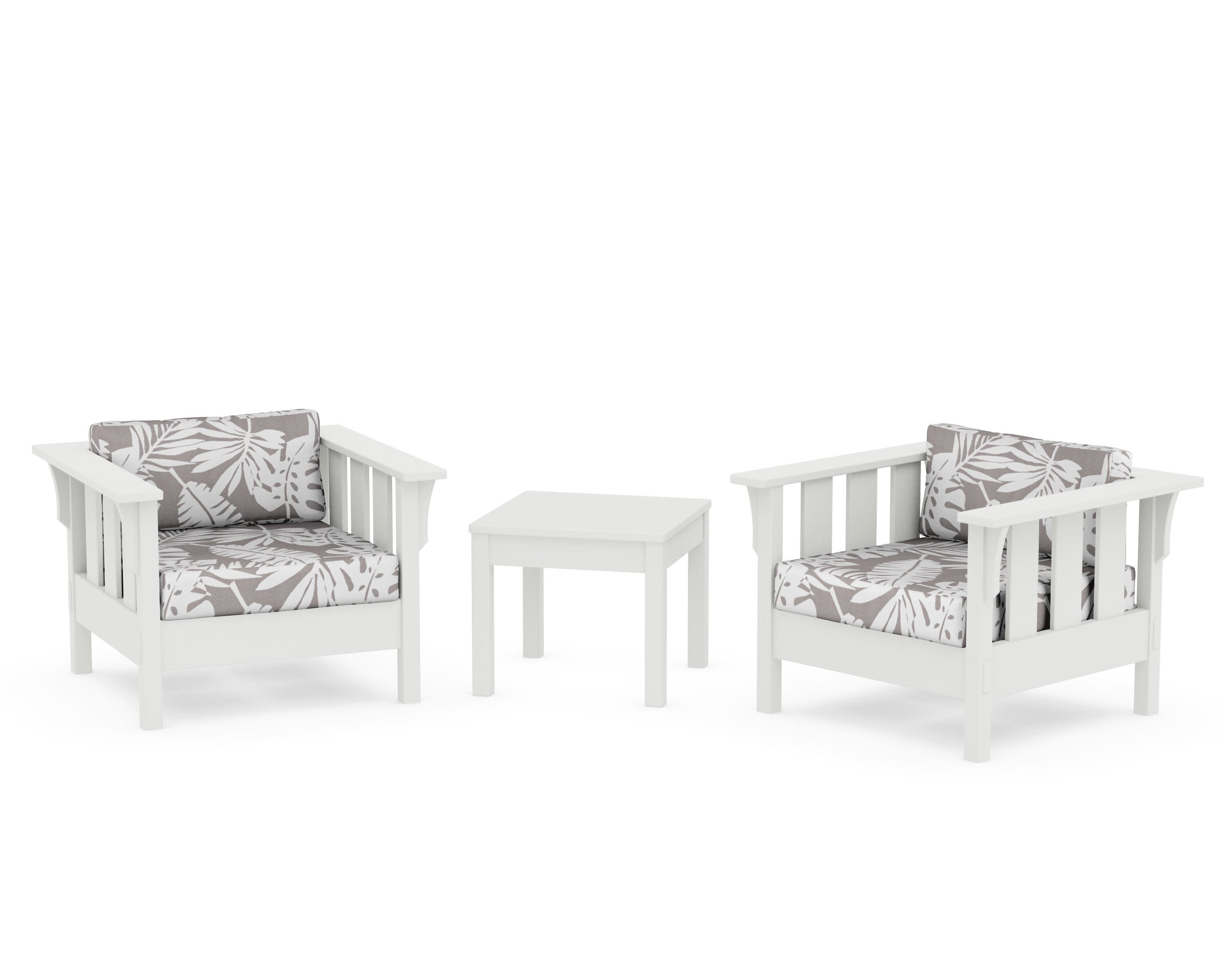 Acadia 3-Piece Deep Seating Set in Vintage White / Leaf Grey Mist