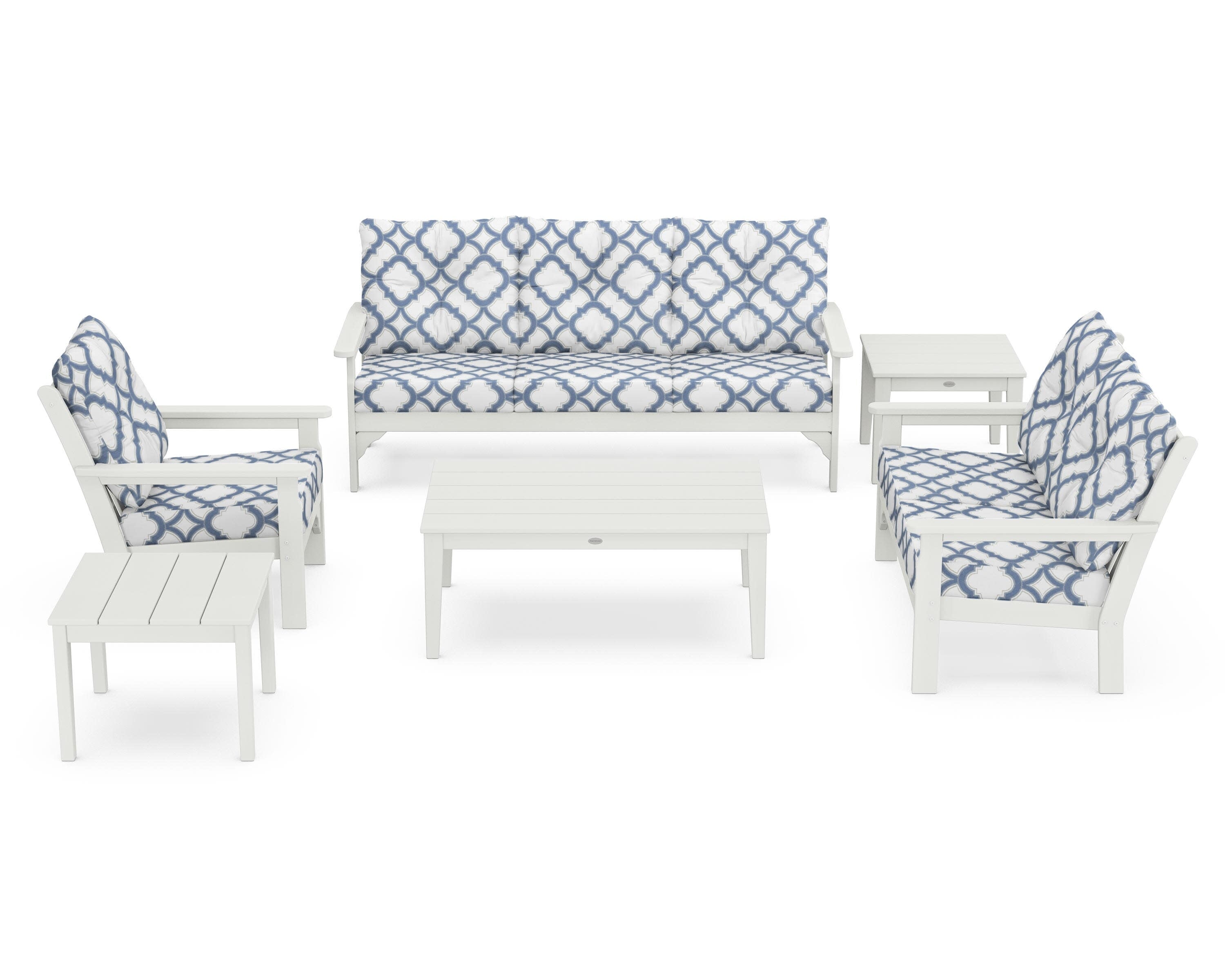 Vineyard 6-Piece Deep Seating Set in Vintage White / Trellis Sky Blue