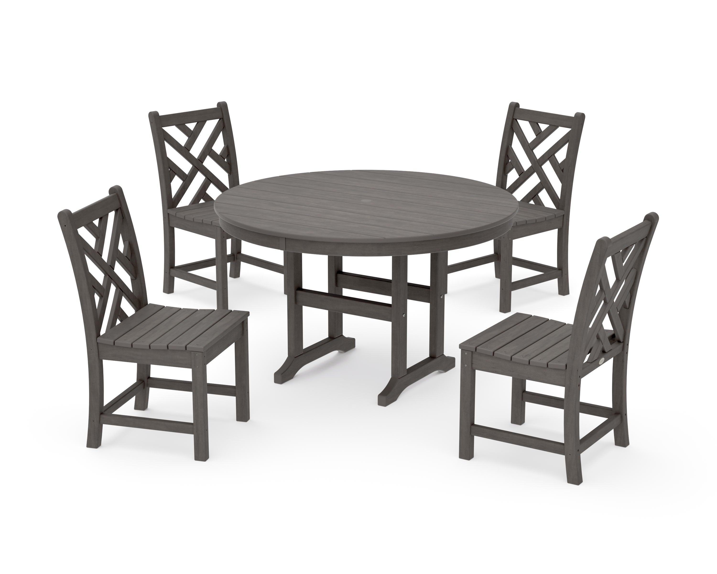 Chippendale 5-Piece Round Farmhouse Side Chair Dining Set in Driftwood