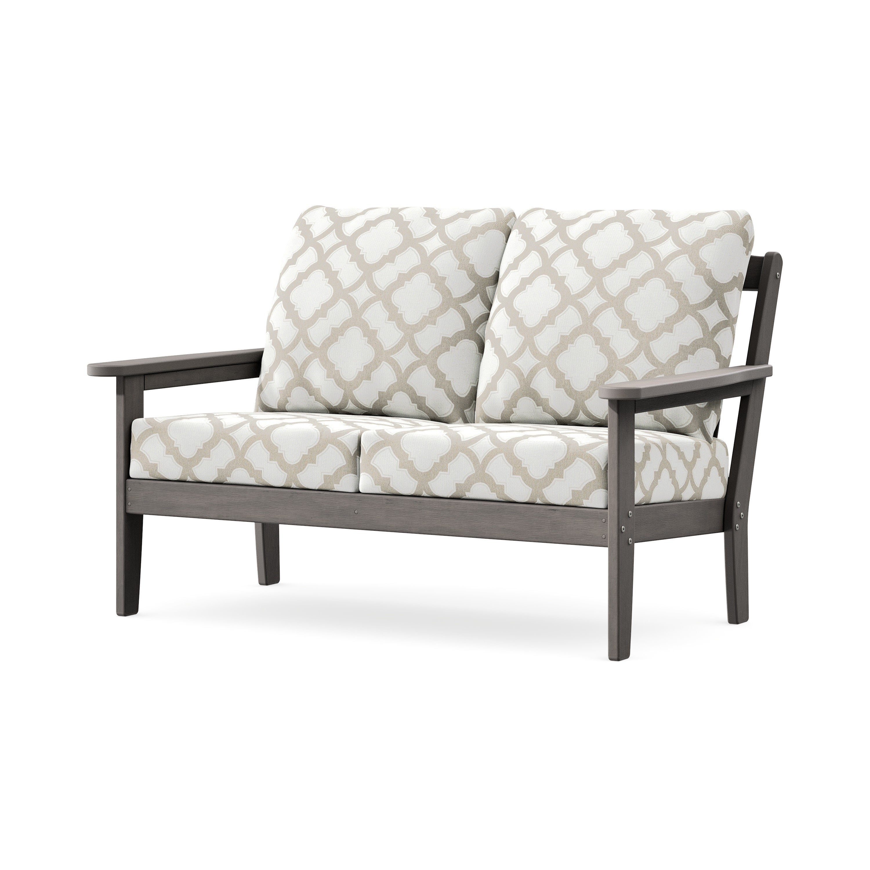Cottage Deep Seating Loveseat in Driftwood / Trellis Dune Burlap