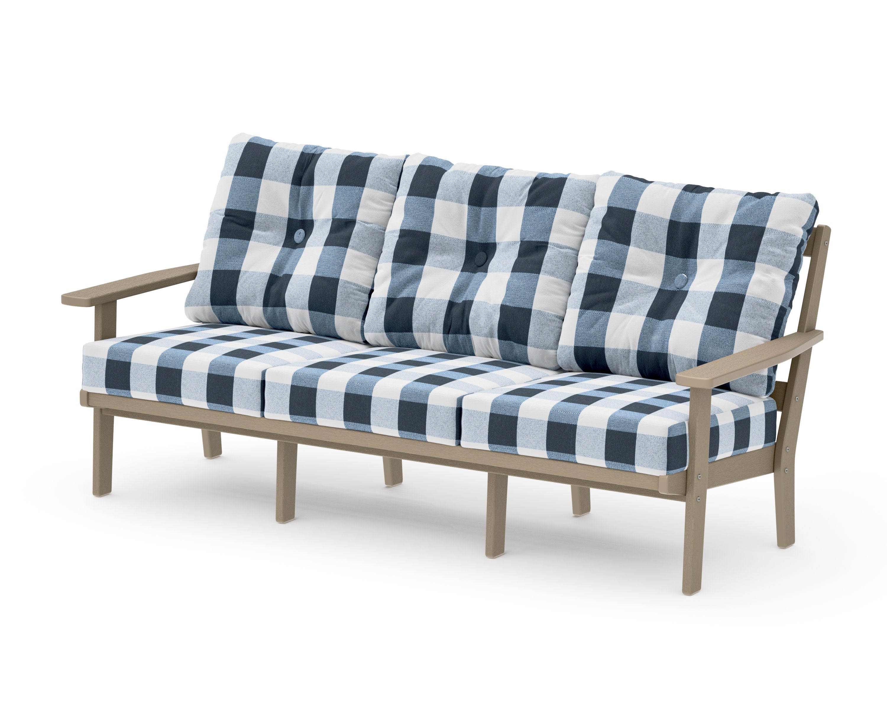 Oxford Deep Seating Sofa in Vintage Sahara / Buffalo Plaid Marine Indigo