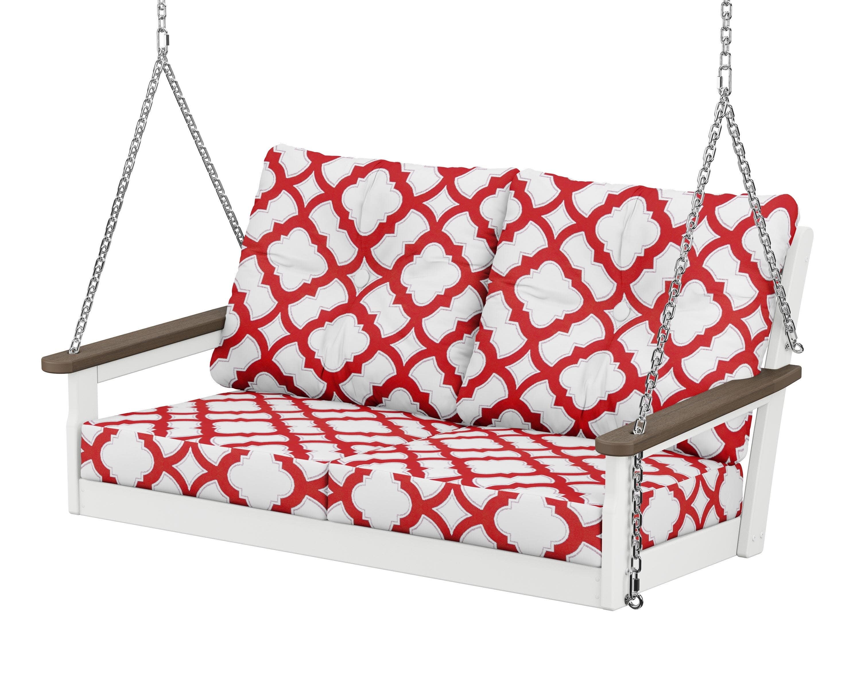 Vineyard Deep Seating Swing in White / Kona / Trellis Crimson