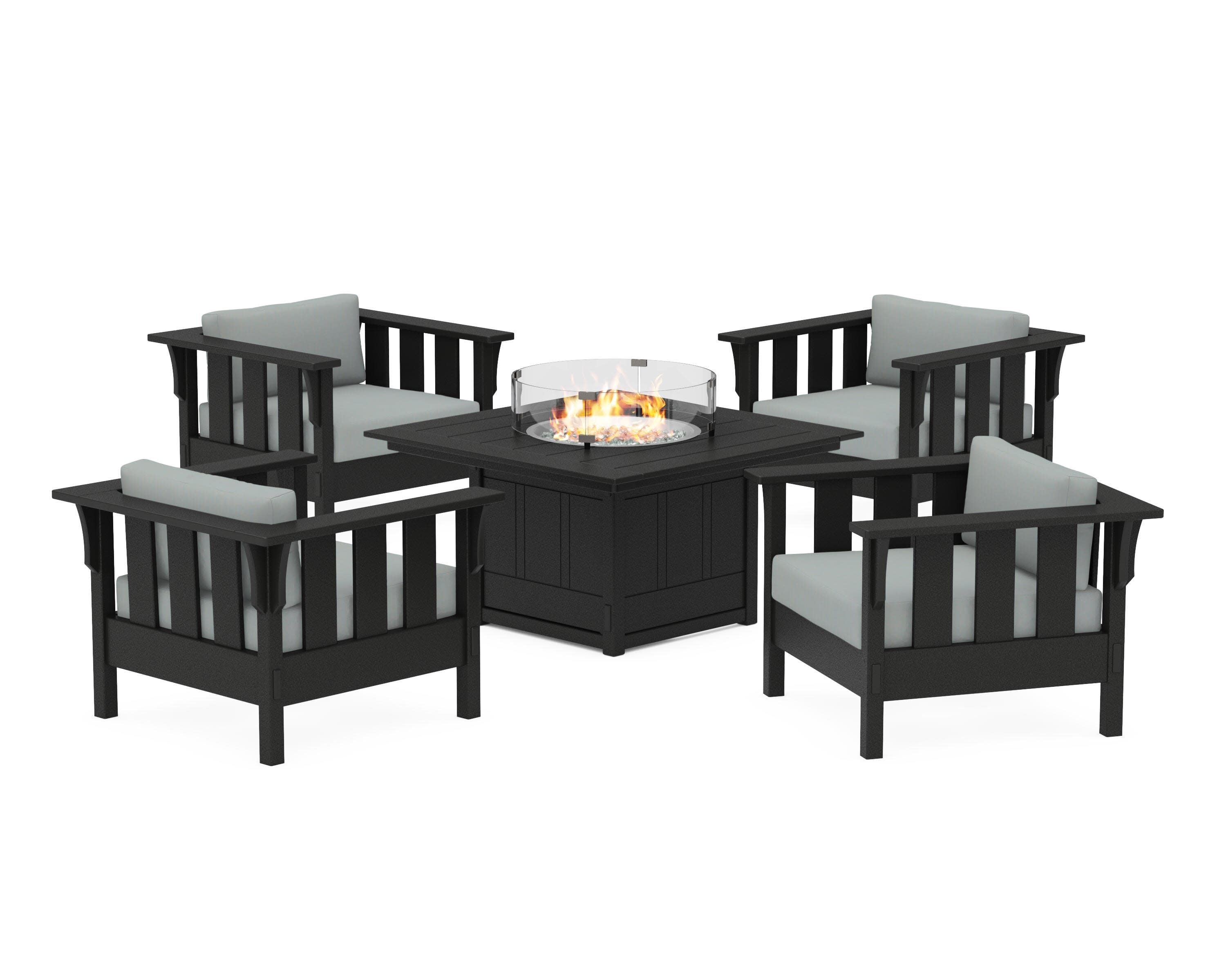 Acadia 5-Piece Deep Seating Set with Fire Pit Table in Black / Spa