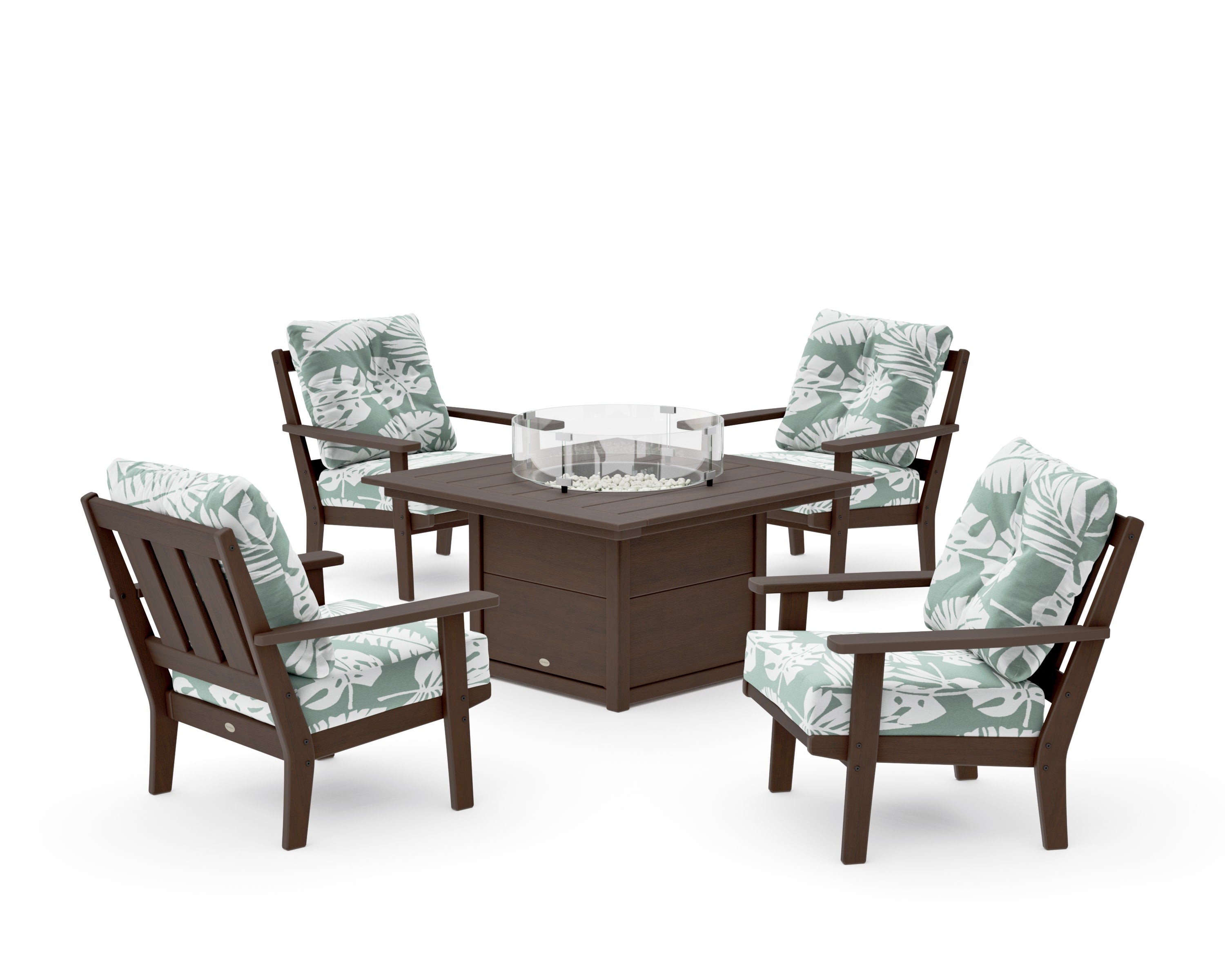 Oxford 5-Piece Deep Seating Set with Fire Pit Table in Kona / Leaf Glacier Spa