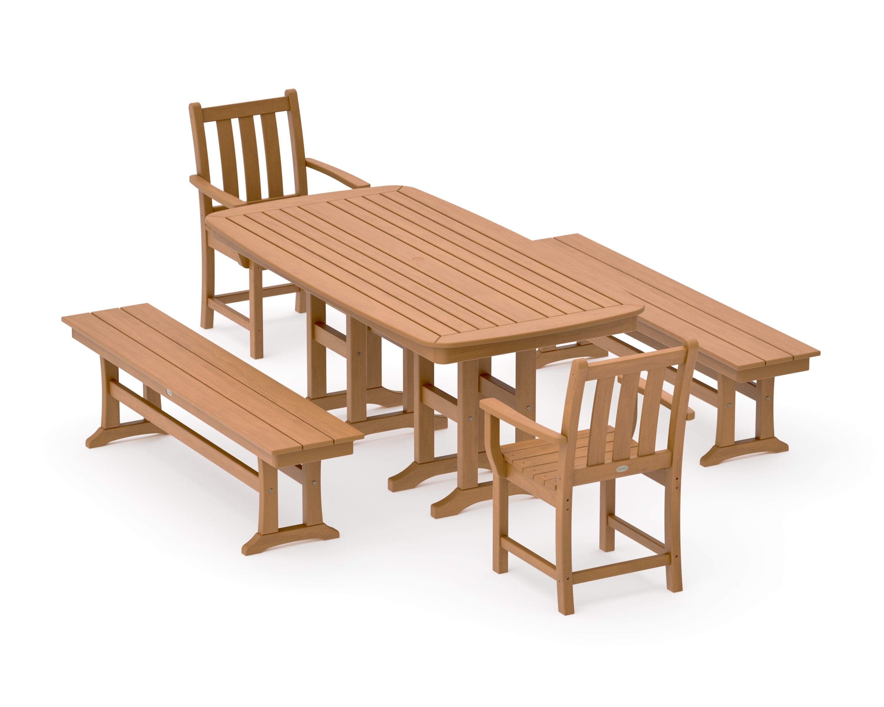 Traditional Garden 5-Piece Dining Set with Benches in Natural