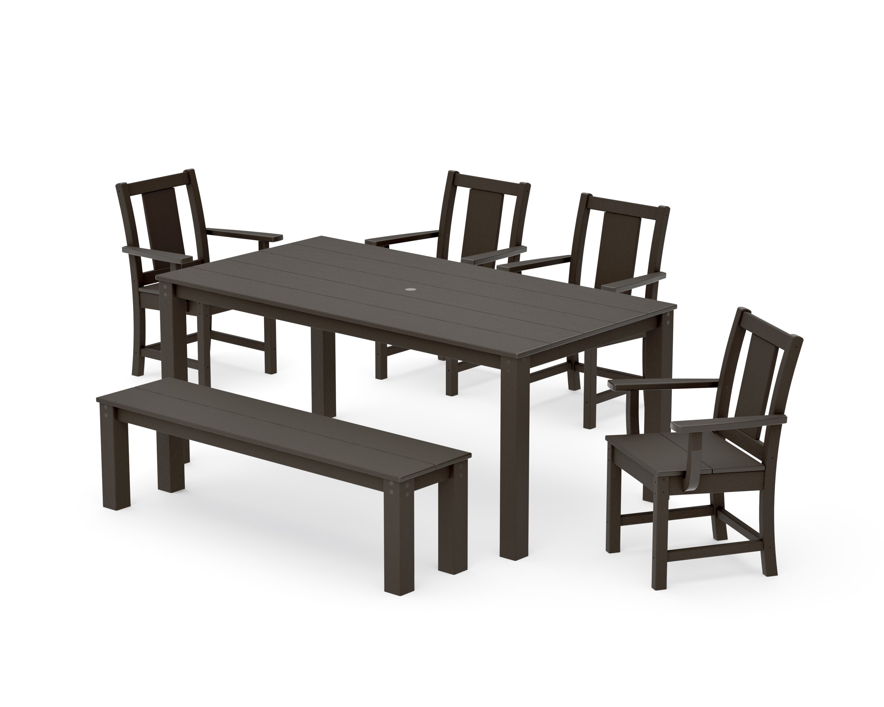 Prairie 6-Piece Parsons Dining Set with Bench in Vintage Coffee