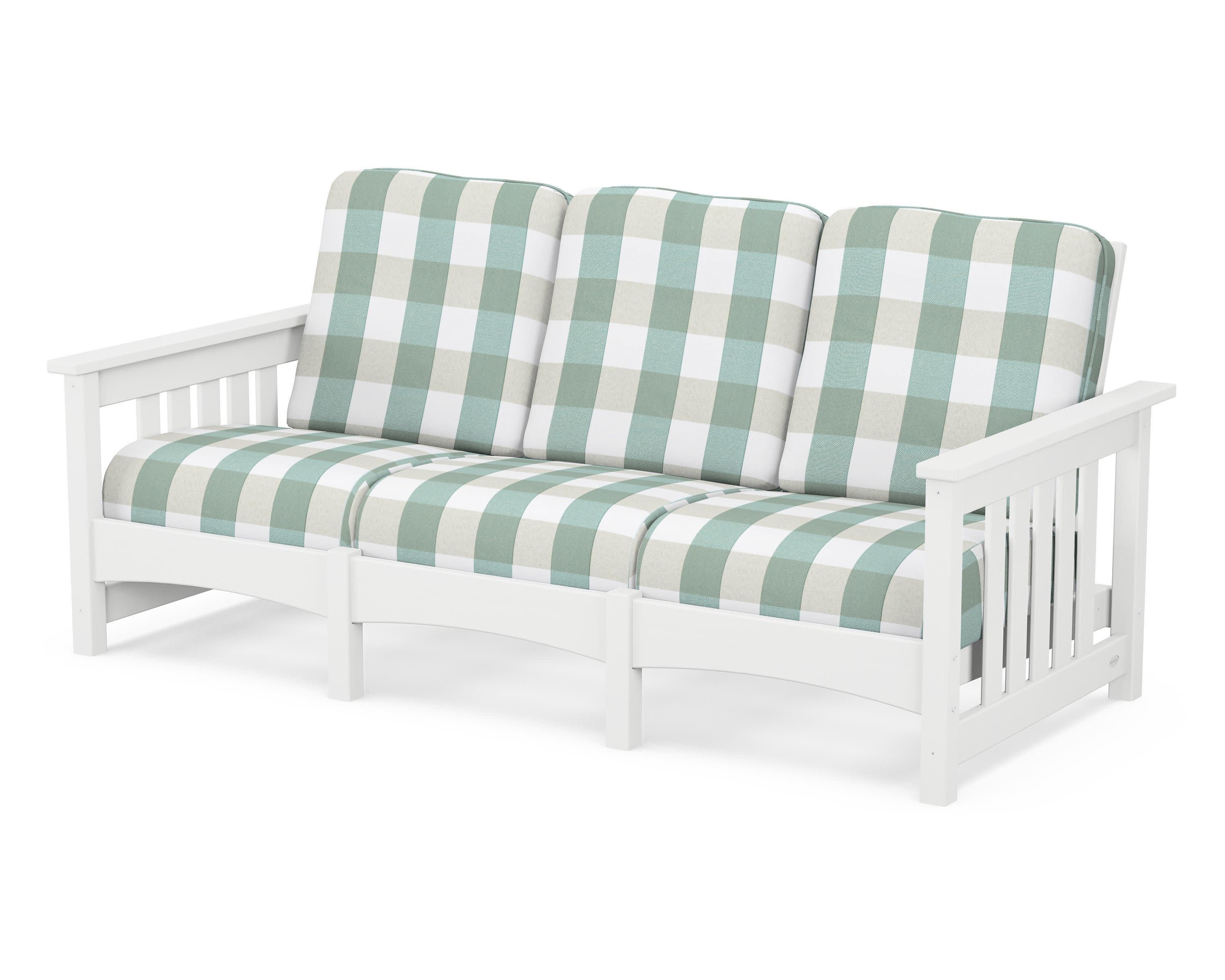 Club Mission Sofa in White / Buffalo Plaid Glacier Spa