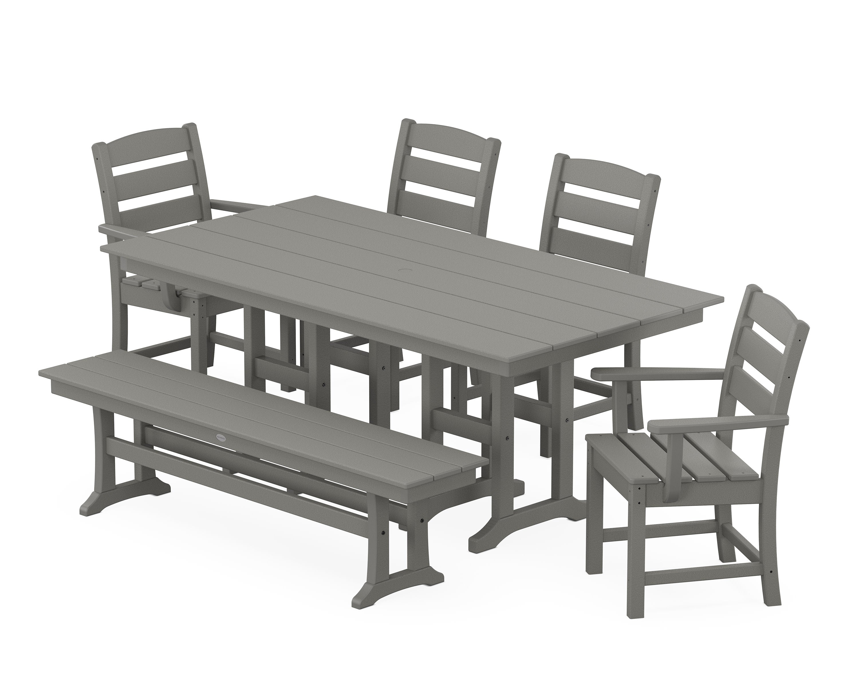 Lakeside 6-Piece Farmhouse Dining Set with Bench in Slate Grey