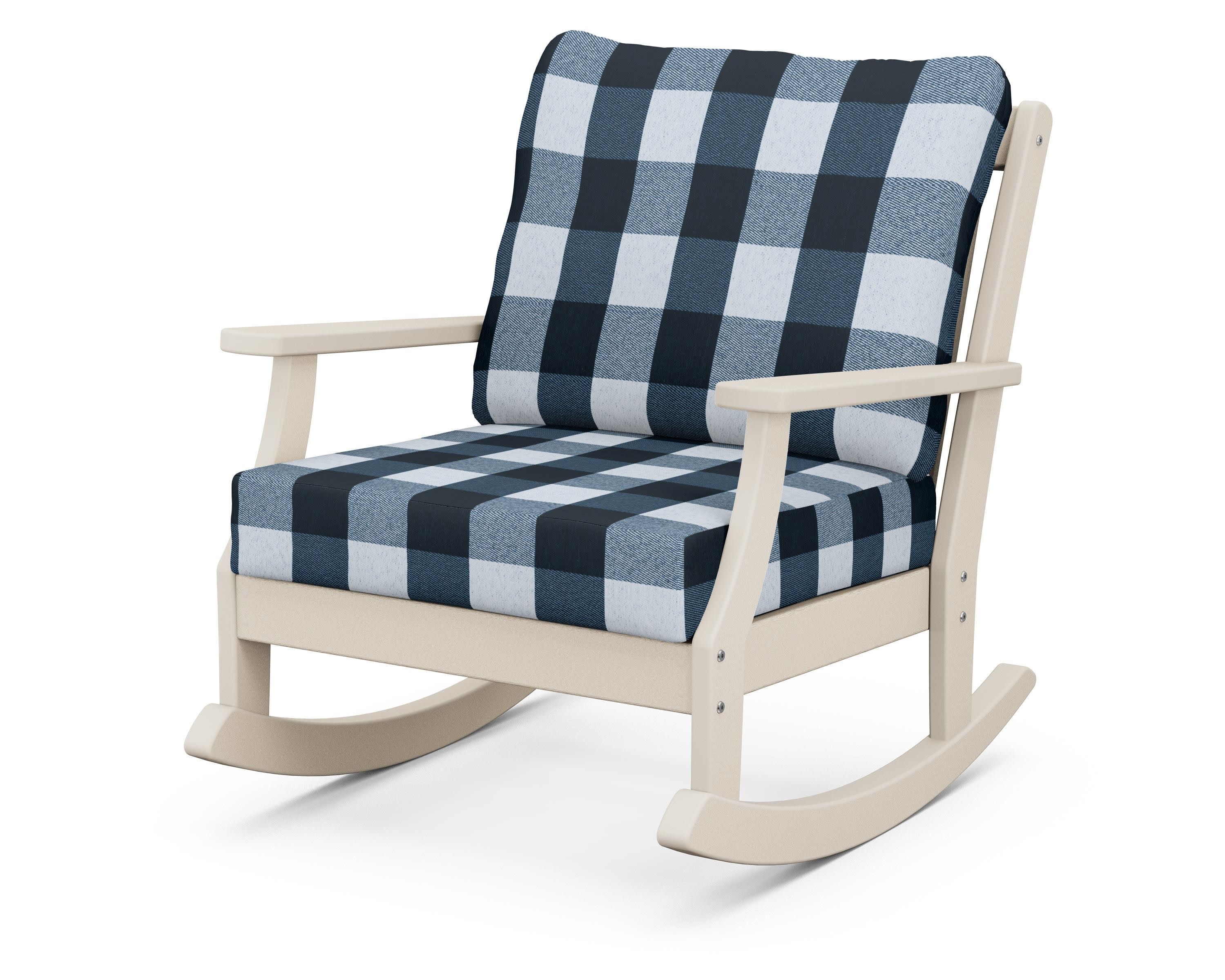 Braxton Deep Seating Rocking Chair in Sand / Buffalo Plaid Marine Indigo