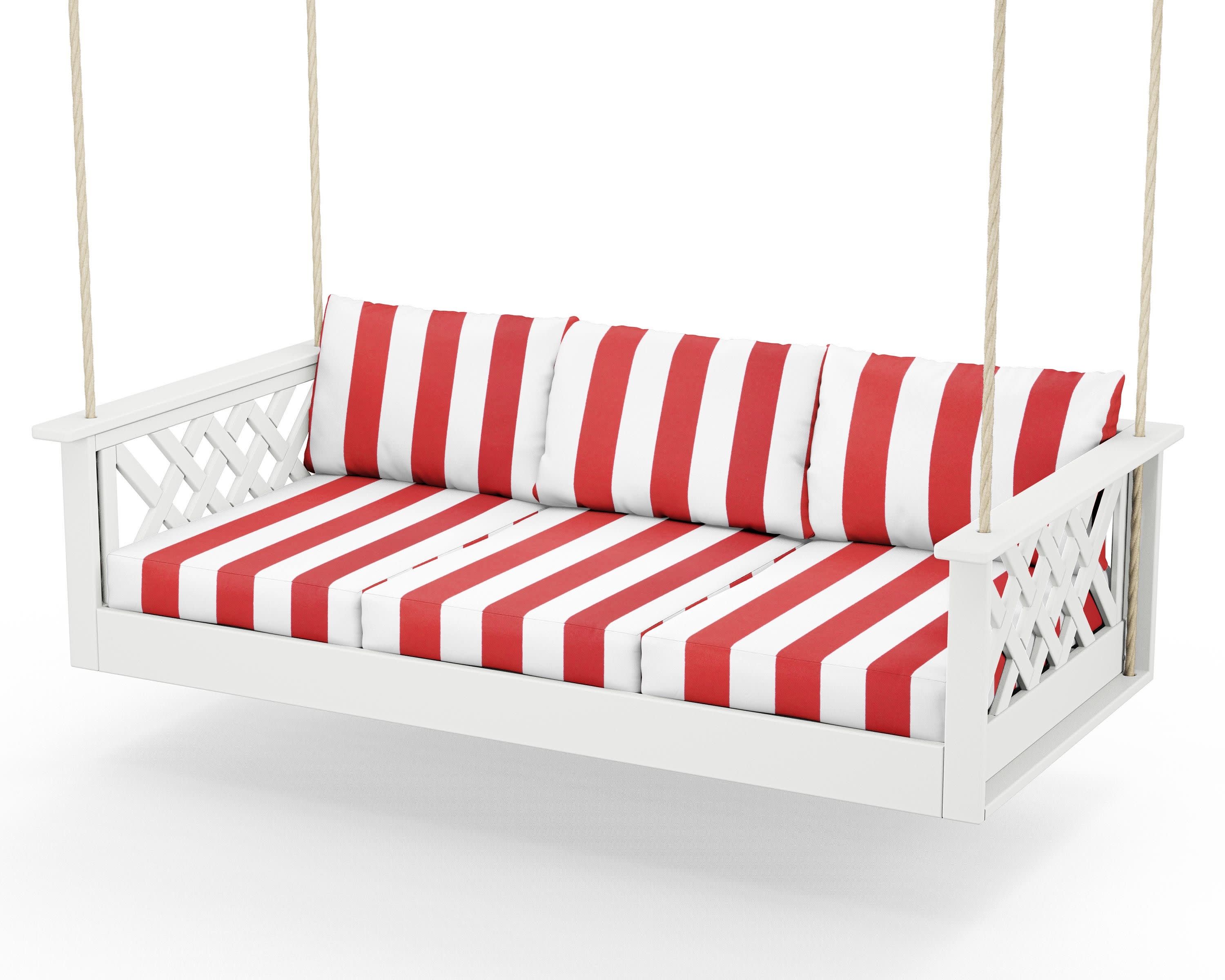 Wovendale Daybed Swing in White / Cabana Stripe Crimson