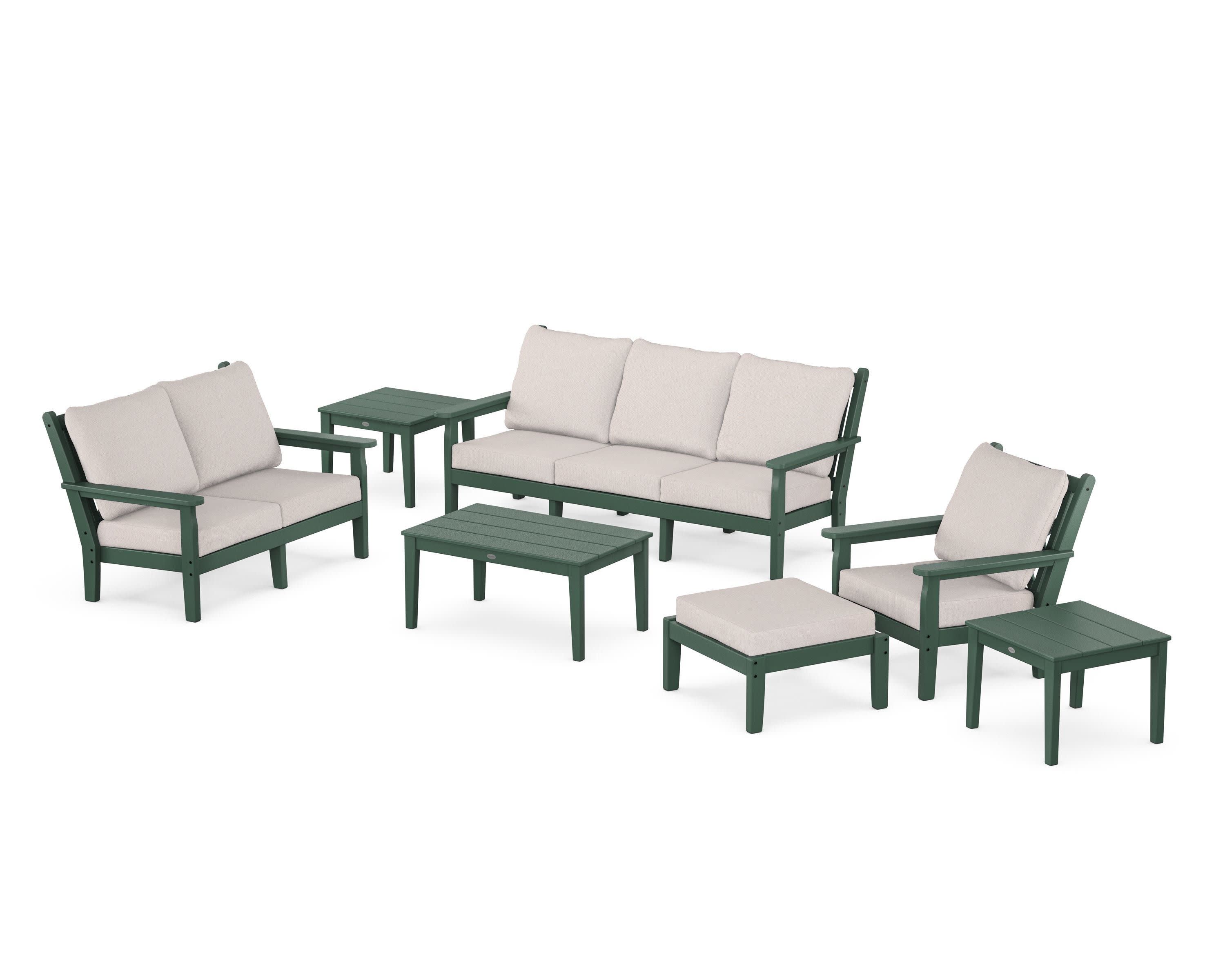 Chippendale 7-Piece Deep Seating Set in Green / Dune Burlap