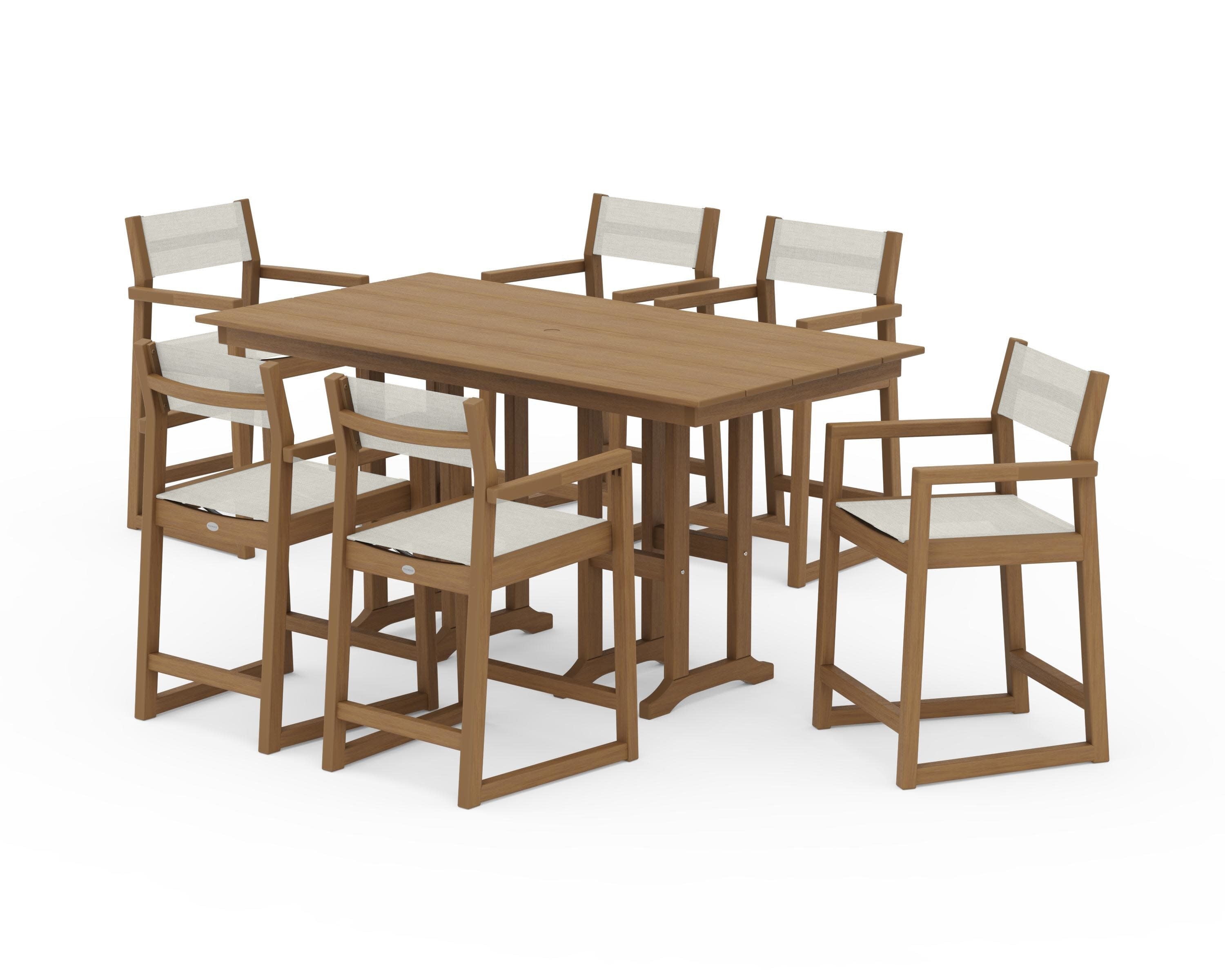 EDGE Sling Arm Chair 7-Piece Farmhouse Counter Set in Natural / Parchment Sling