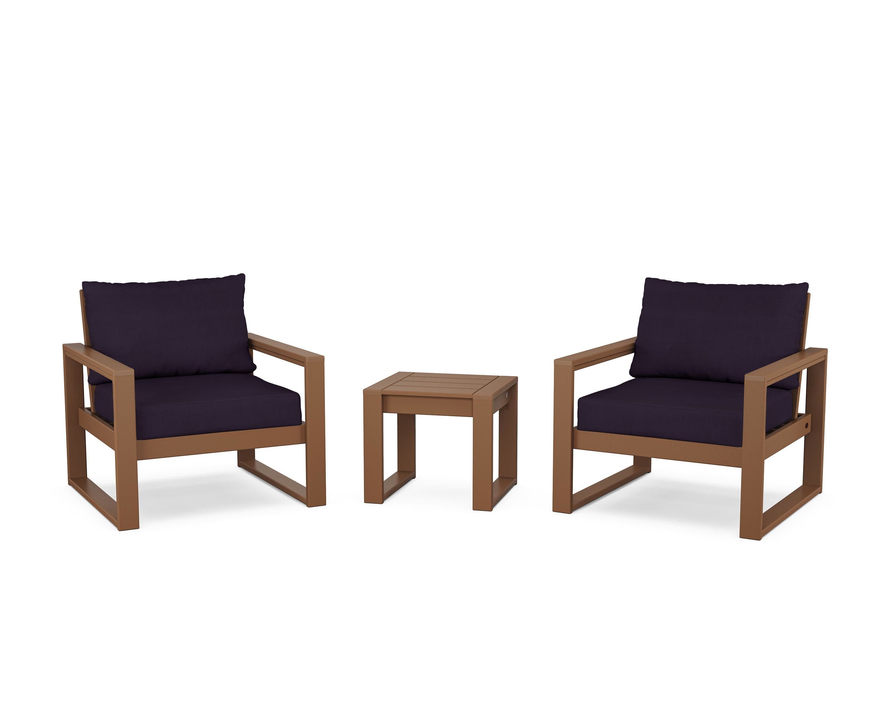 EDGE Sectional 3-Piece Deep Seating Set in Teak / Navy Linen
