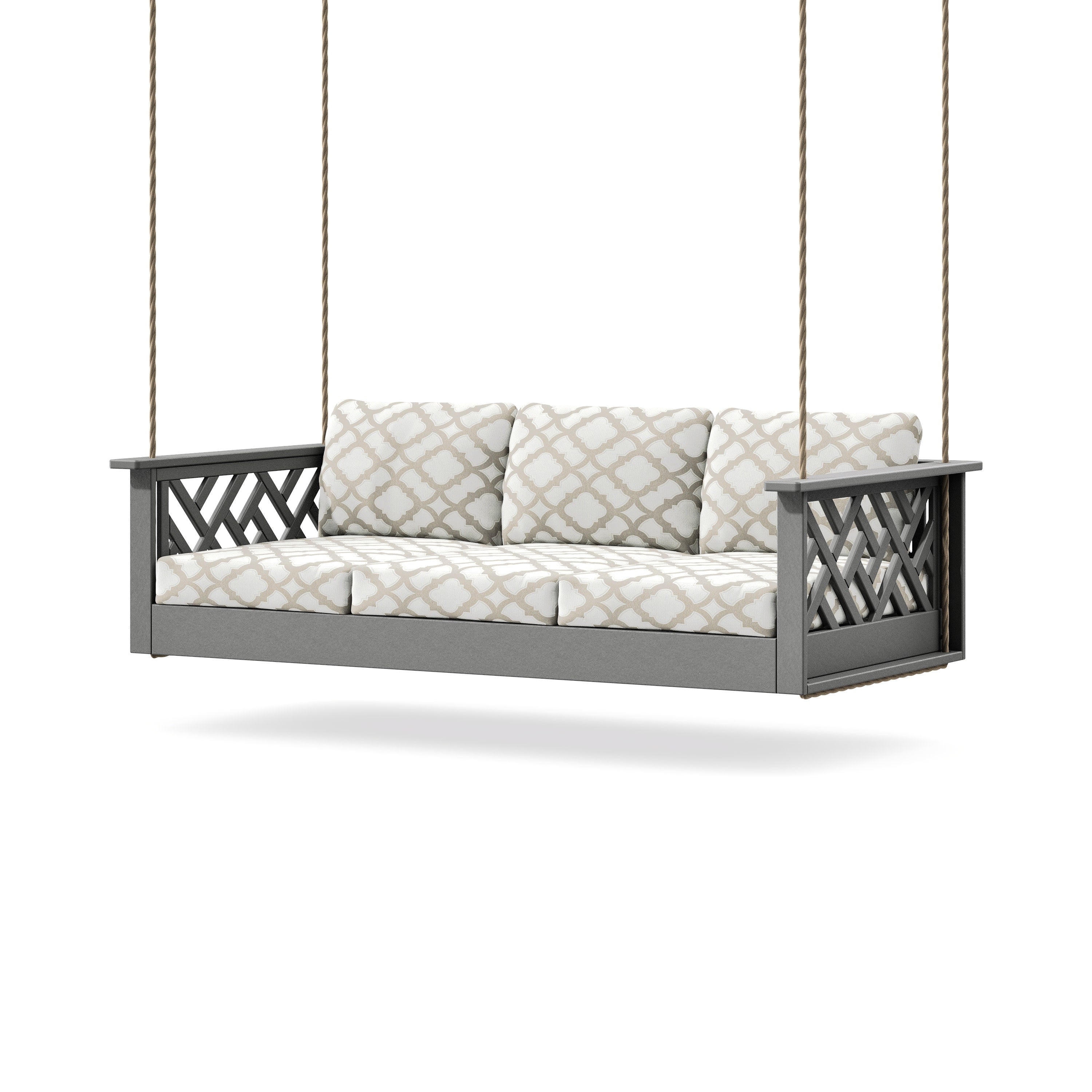 Chippendale Daybed Swing in Slate Grey / Trellis Dune Burlap