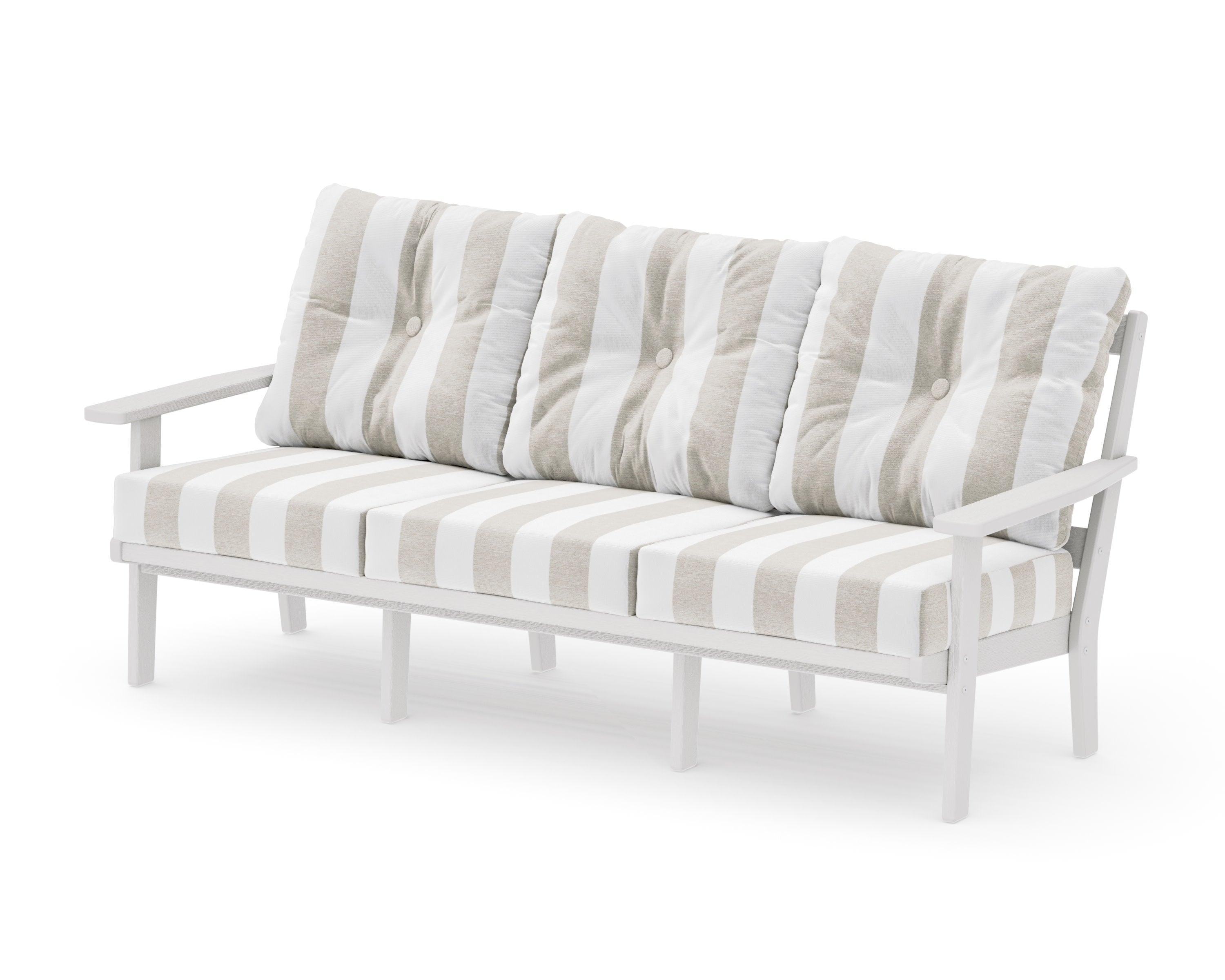 Oxford Deep Seating Sofa in Vintage White / Cabana Stripe Dune Burlap