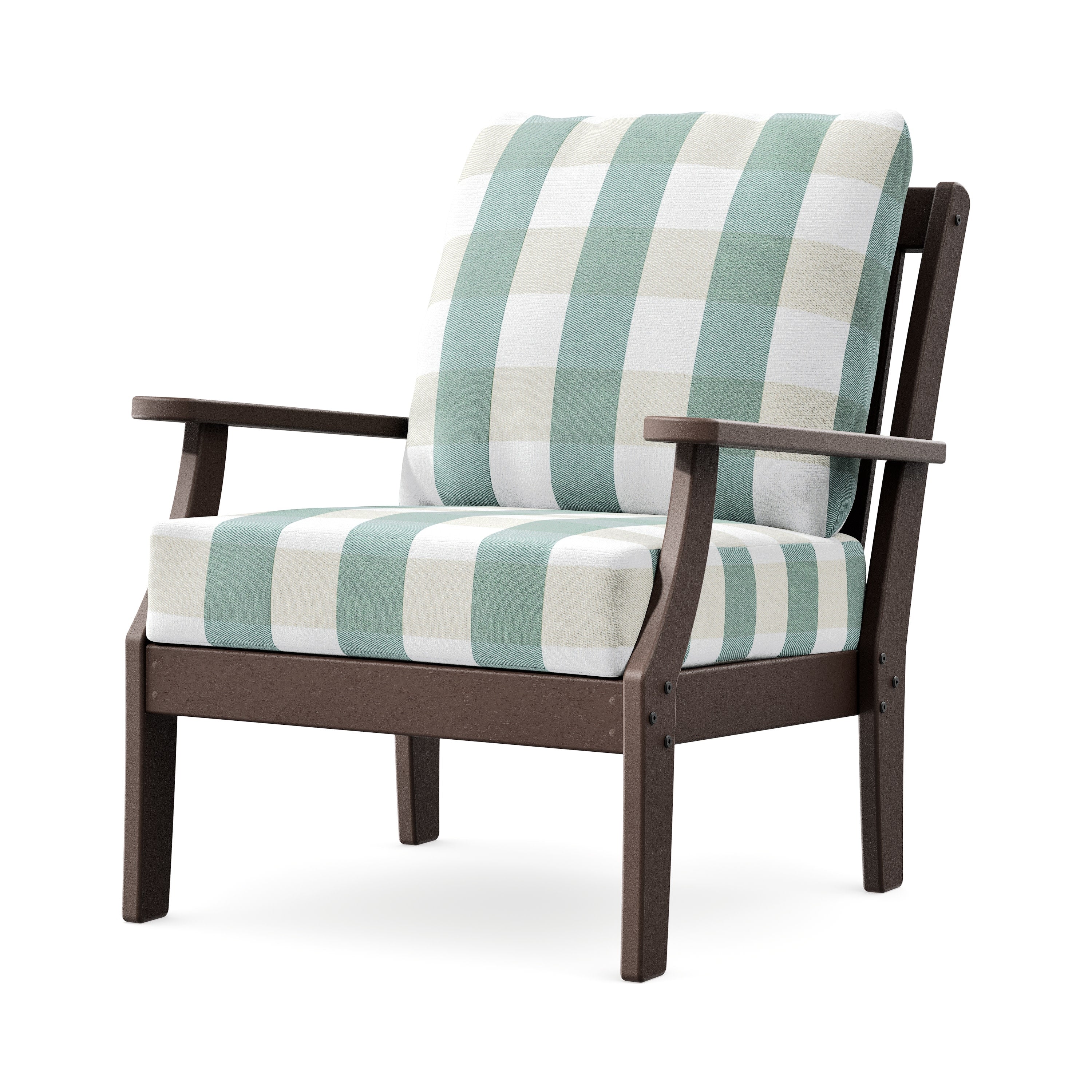 Braxton Deep Seating Chair in Mahogany / Buffalo Plaid Glacier Spa