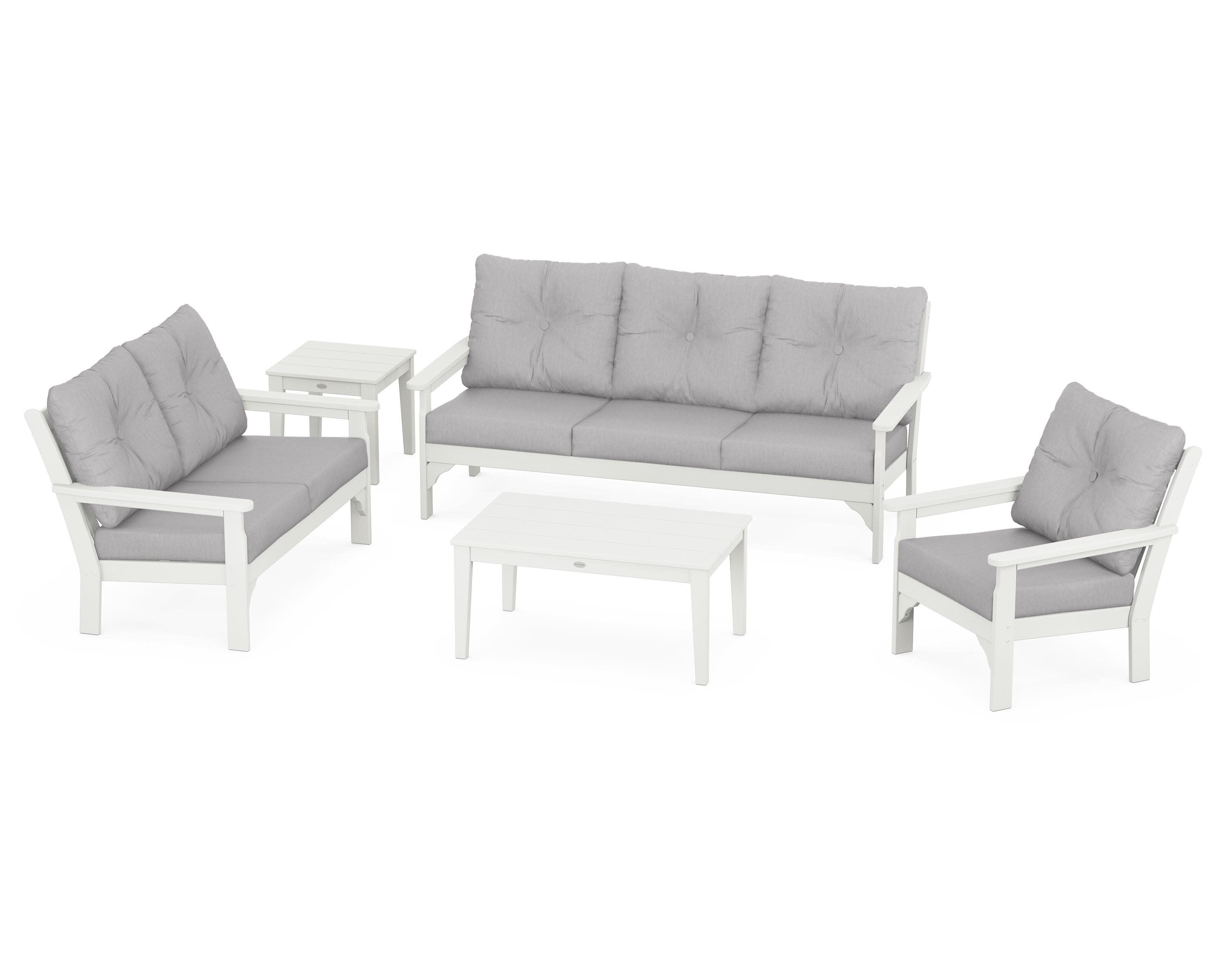 Vineyard 5 Piece Deep Seating Set in Vintage White / Granite