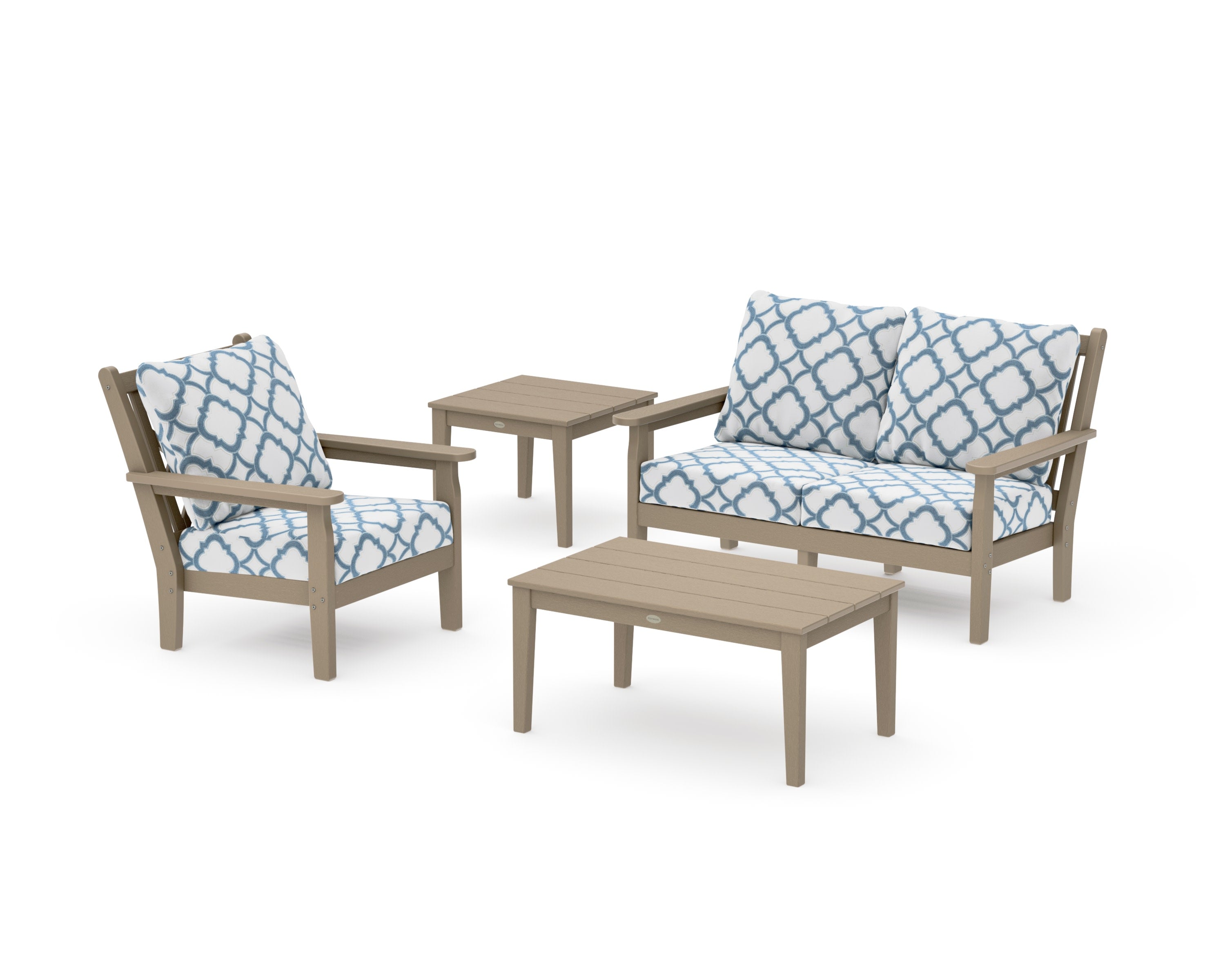 Chippendale 4-Piece Deep Seating Set in Vintage Sahara / Trellis Sky Blue