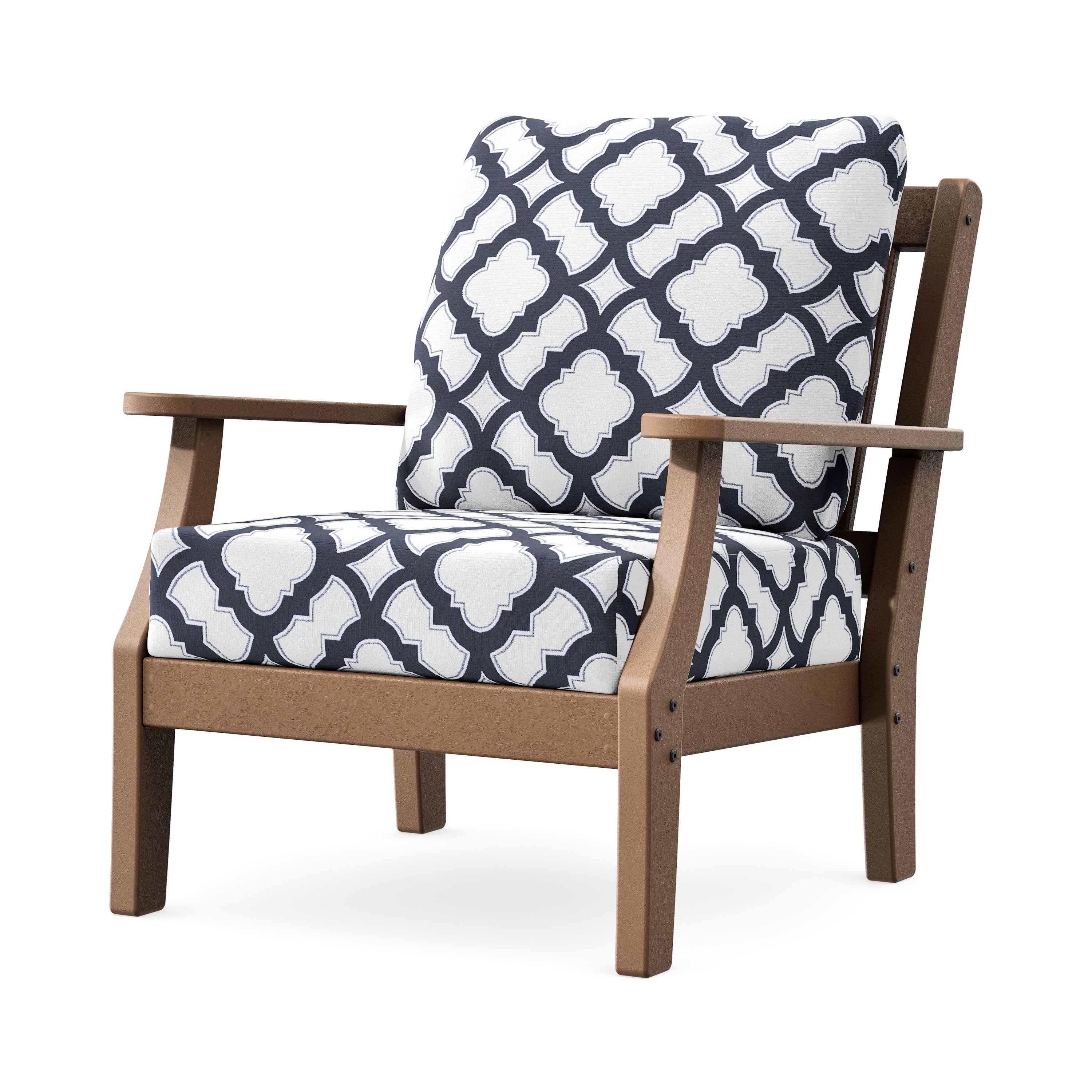 Chinoiserie Deep Seating Chair in Teak / Trellis Navy