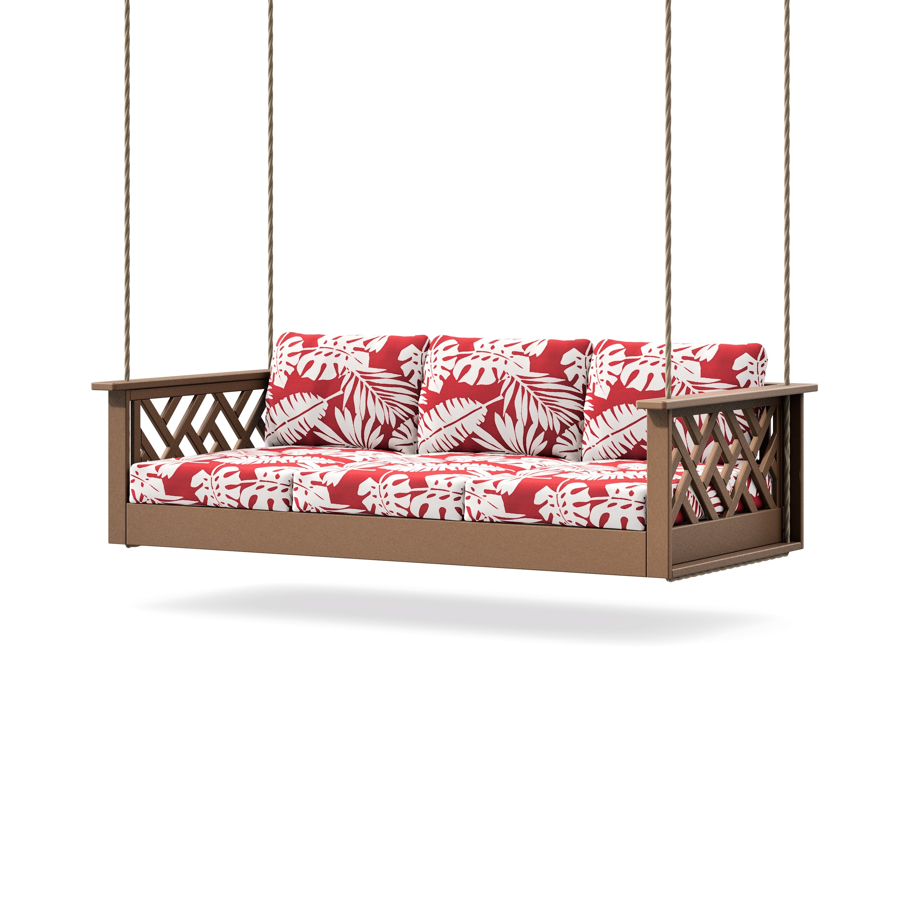 Chippendale Daybed Swing in Teak / Leaf Crimson