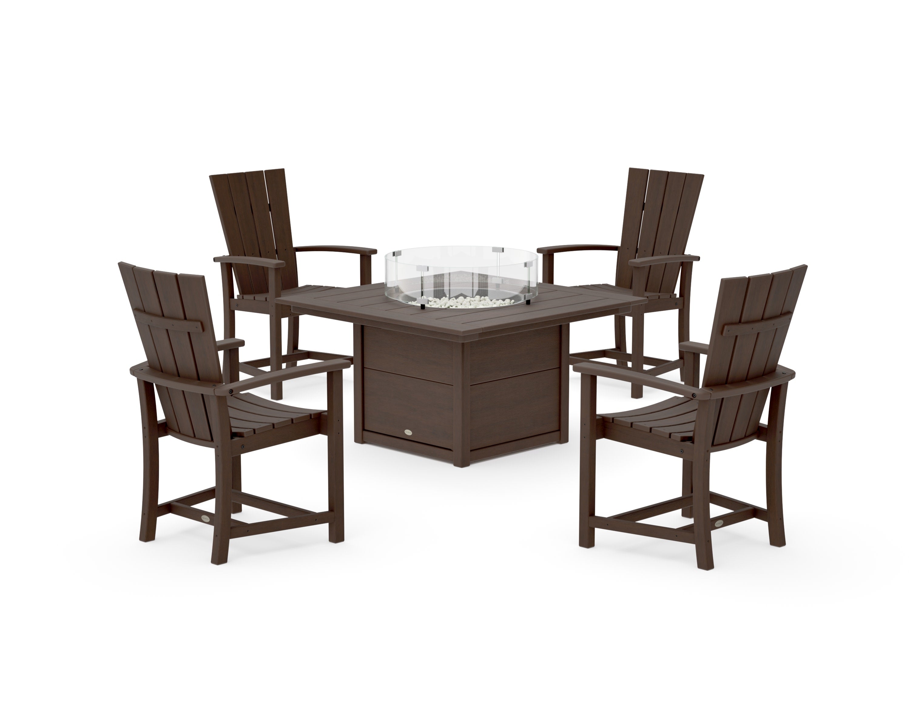 Quattro 4-Piece Upright Adirondack Conversation Set with Fire Pit Table in Kona