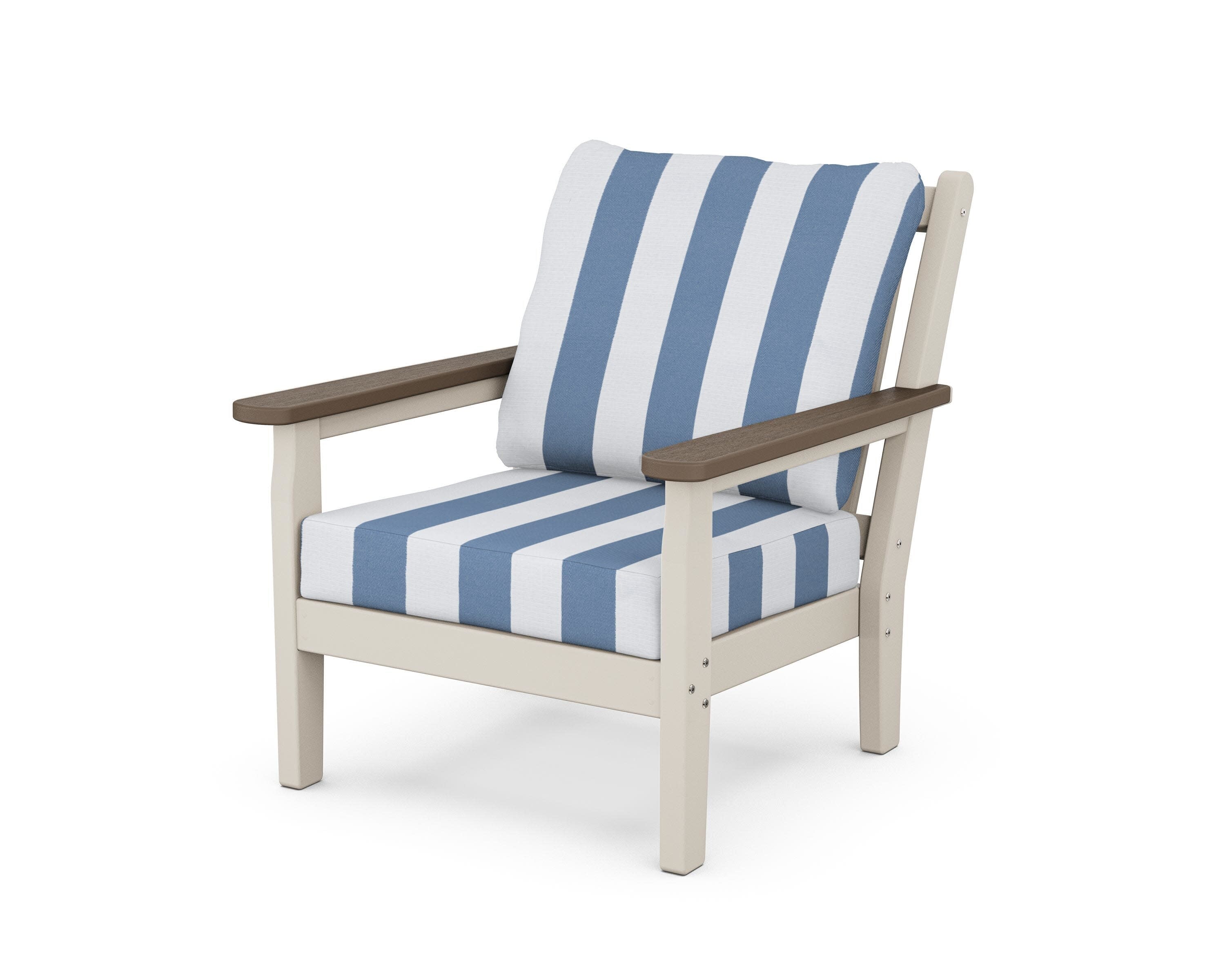 Chippendale Deep Seating Chair in Sand / Kona / Cabana Stripe Sky Blue