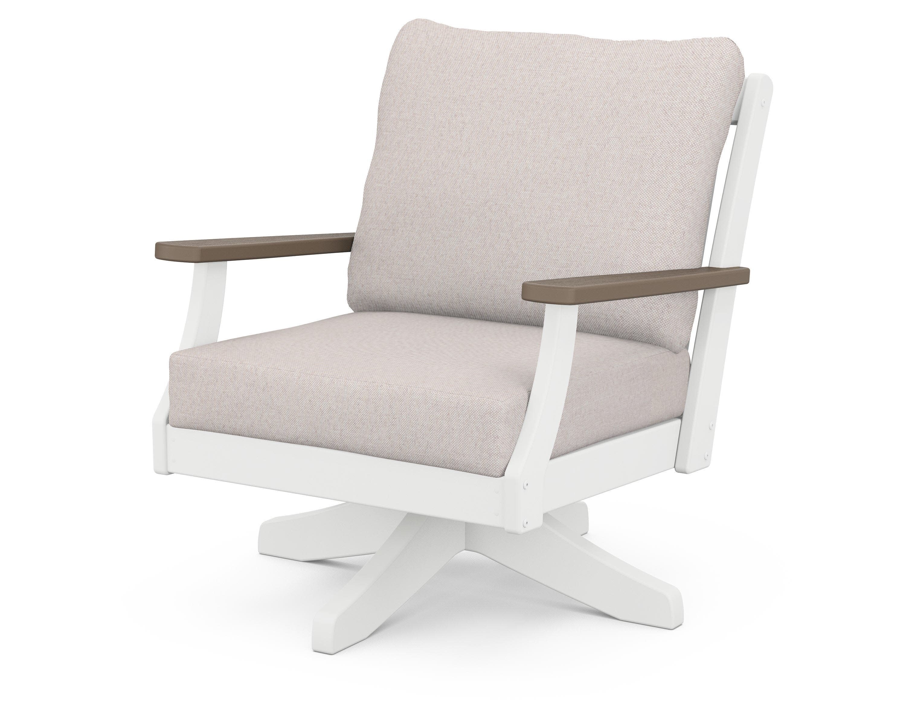 Braxton Deep Seating Swivel Chair in White / Kona / Dune Burlap