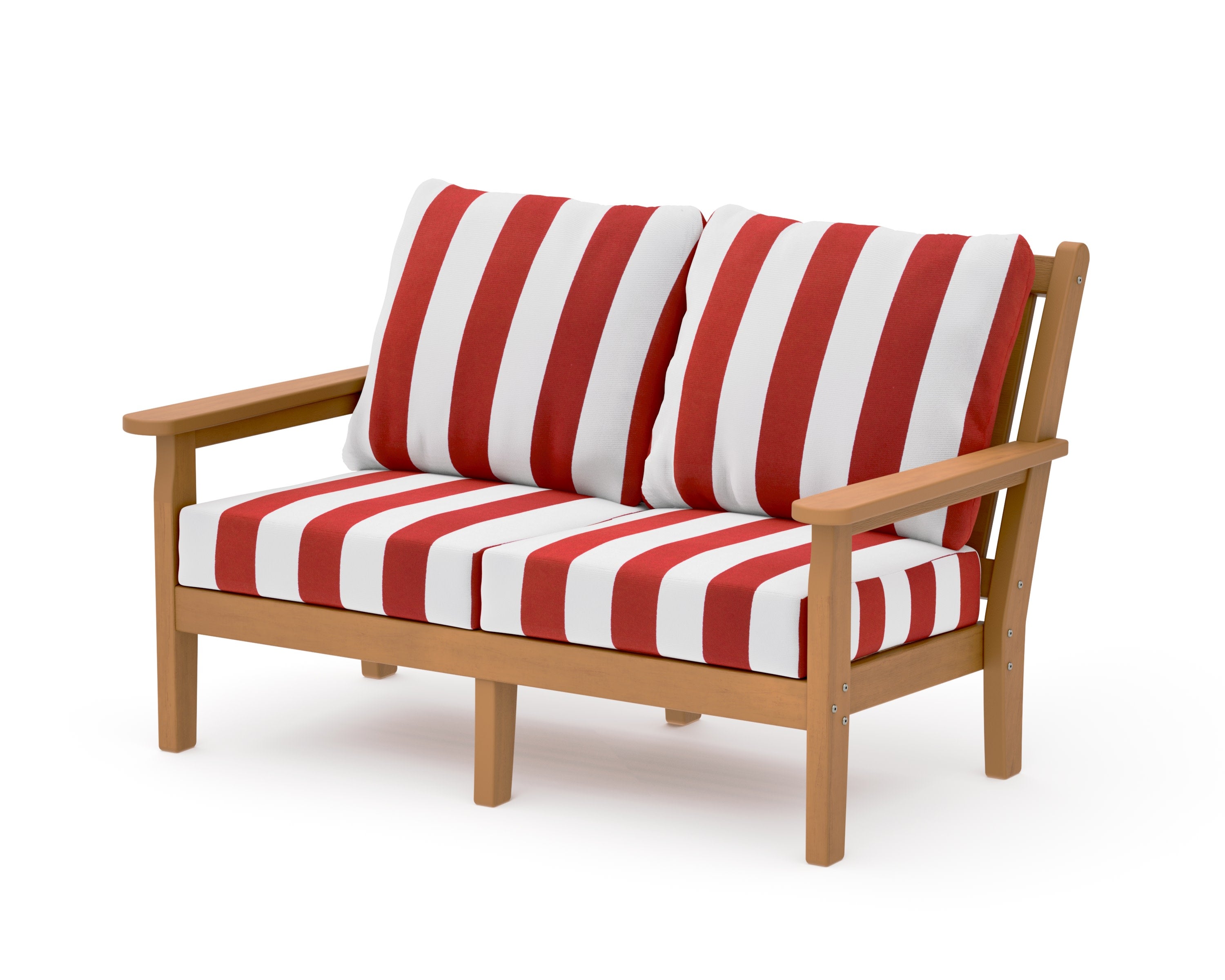 Chippendale Deep Seating Loveseat in Natural / Cabana Stripe Crimson