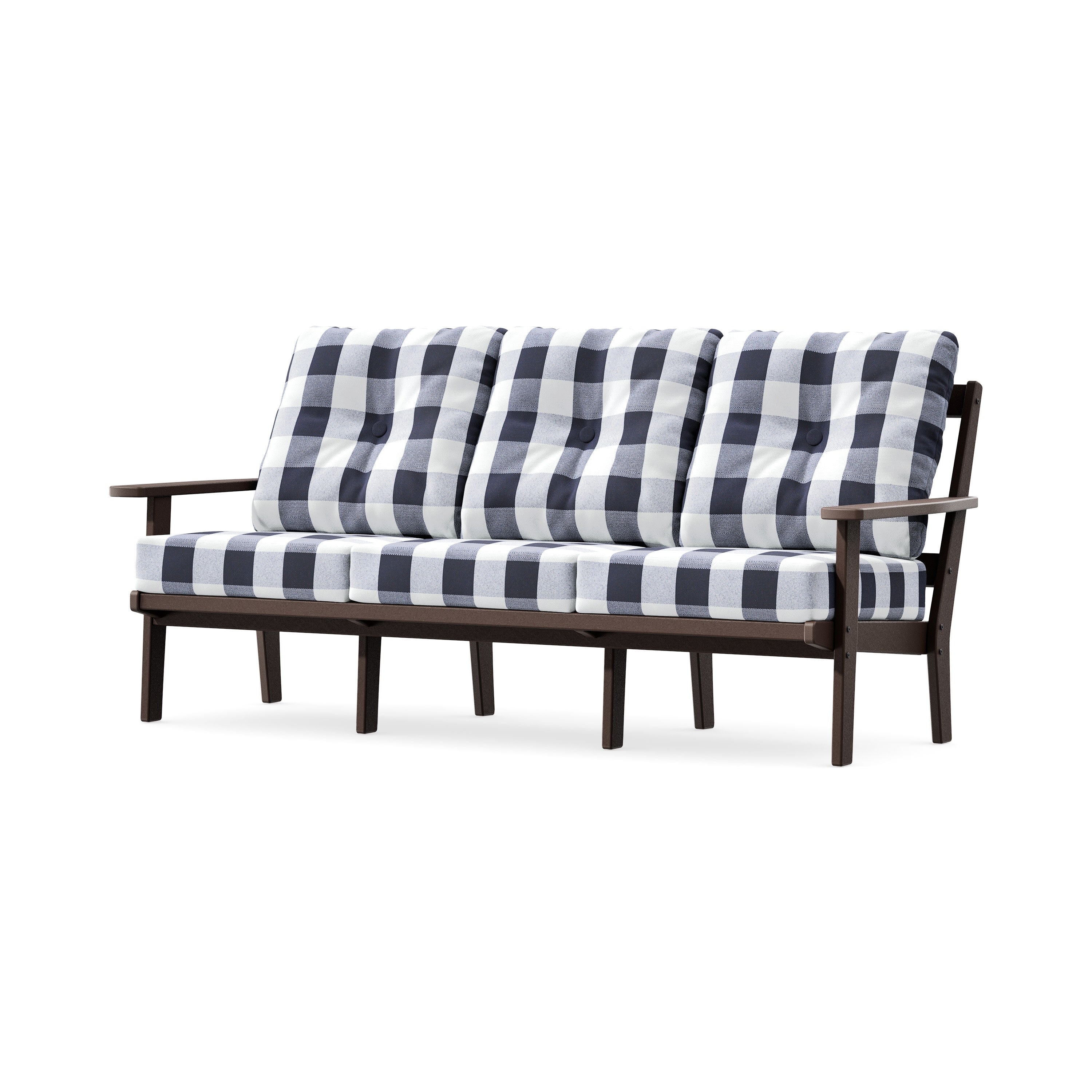 PrairieDeep Seating Sofa in Mahogany / Buffalo Plaid Navy