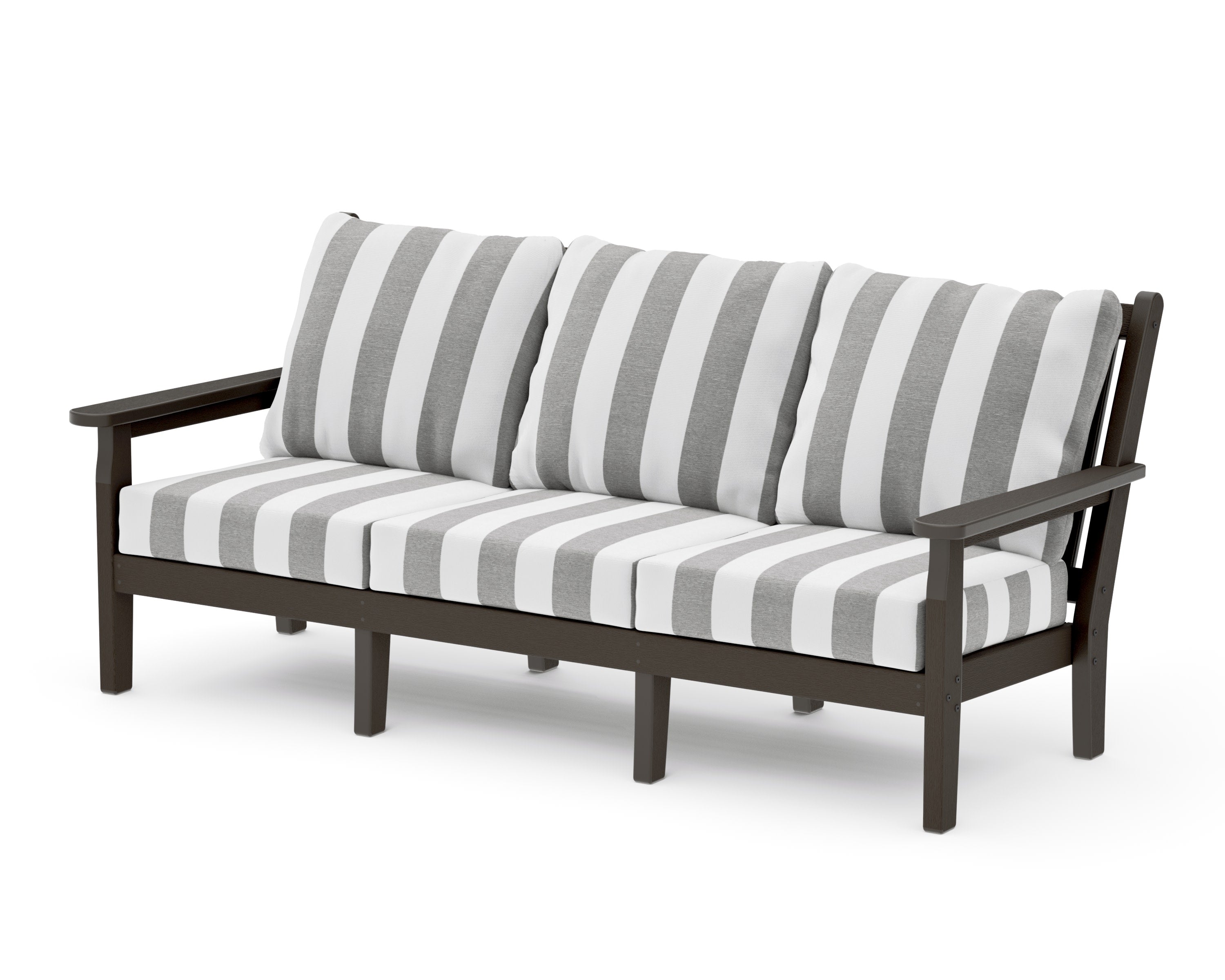 Chippendale Deep Seating Sofa in Vintage Coffee / Cabana Stripe Grey Mist