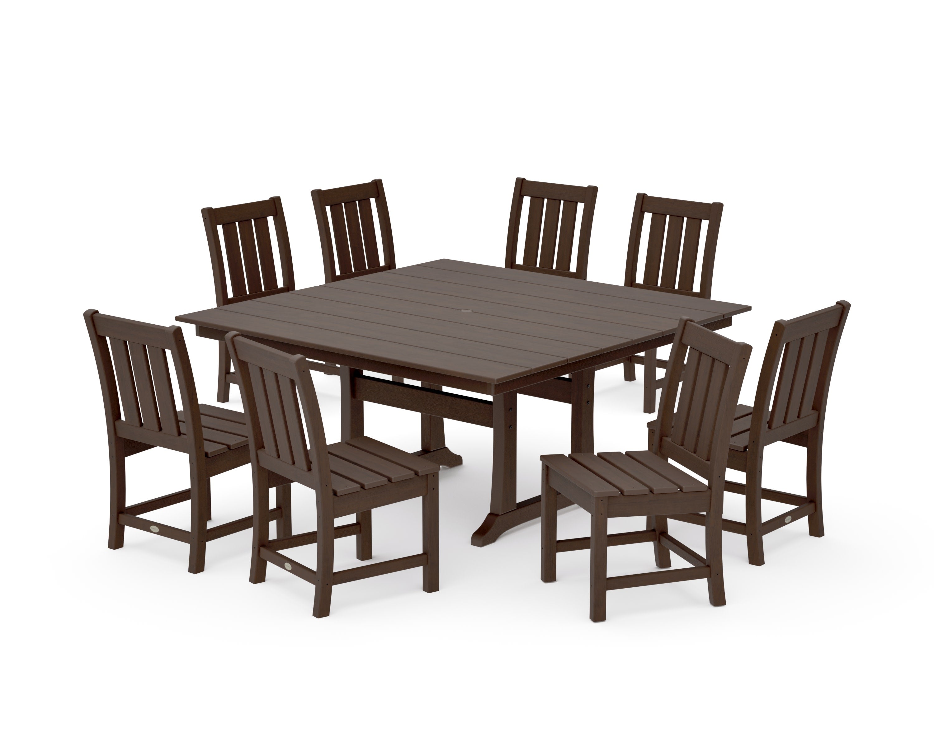 Oxford Side Chair 9-Piece Square Farmhouse Dining Set with Trestle Legs in Kona