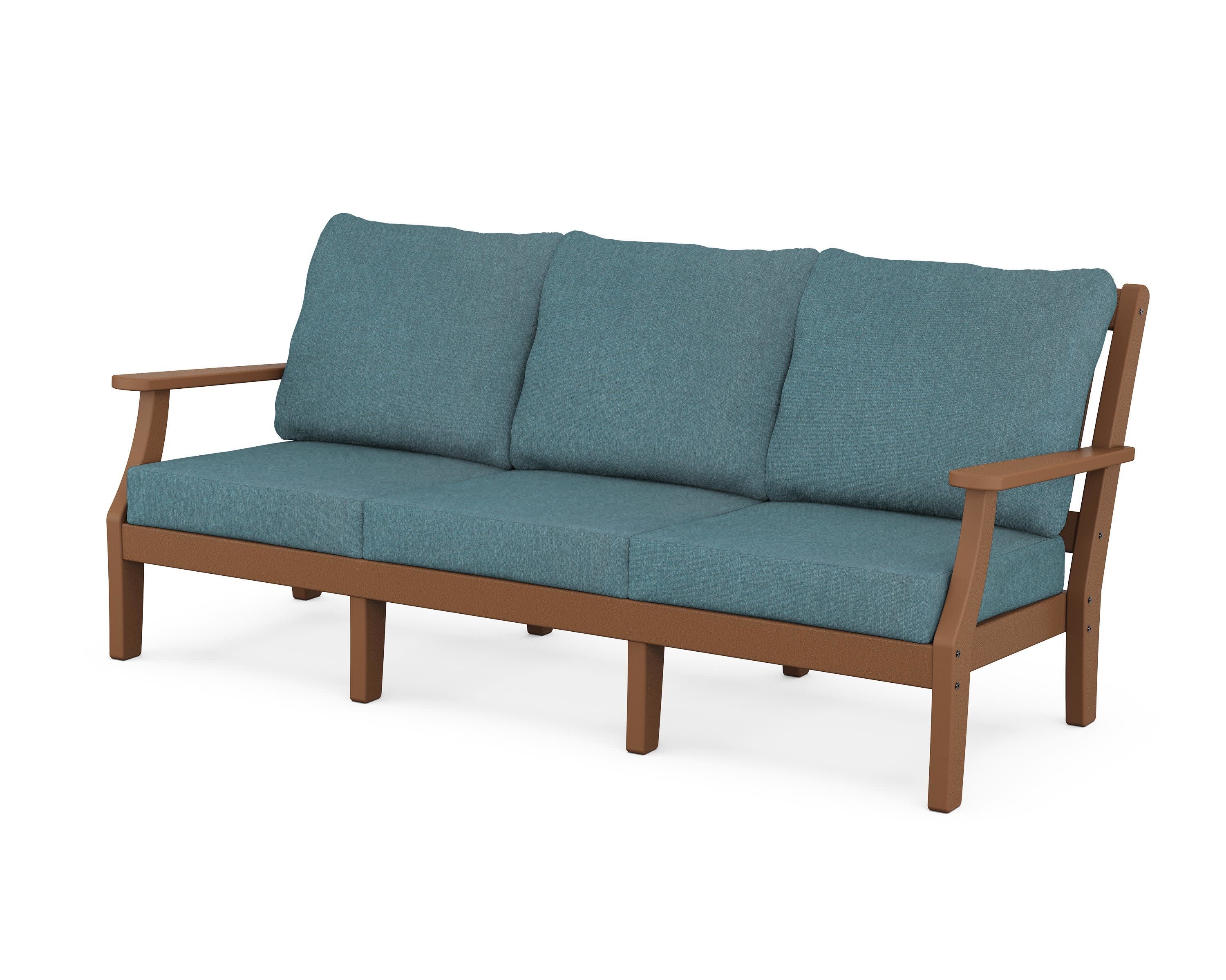 Chinoiserie Deep Seating Sofa in Teak / Ocean Teal