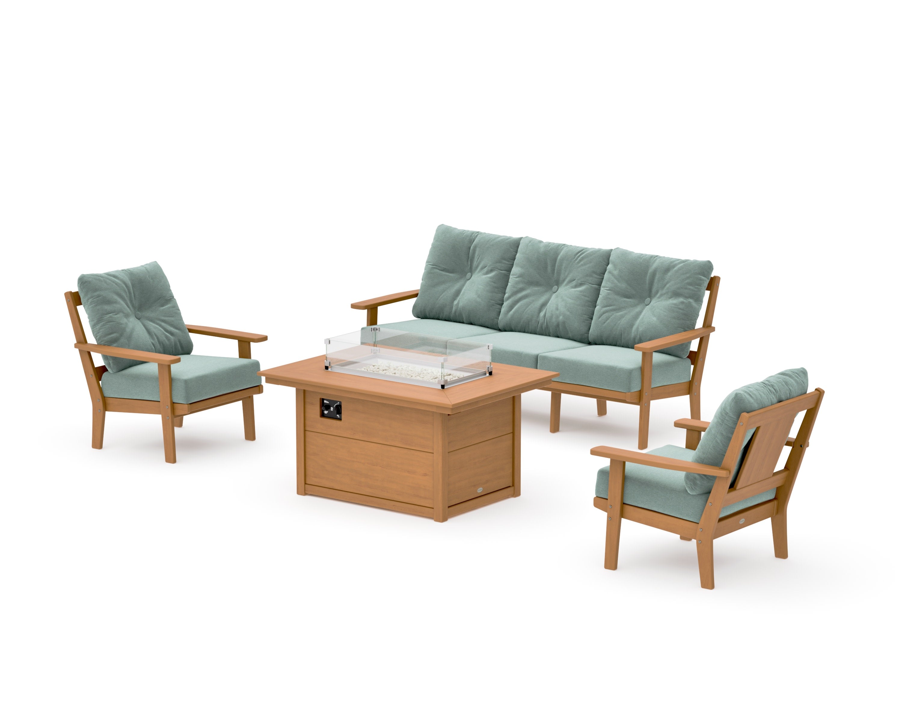 Prairie Deep Seating Fire Pit Table Set in Natural / Glacier Spa