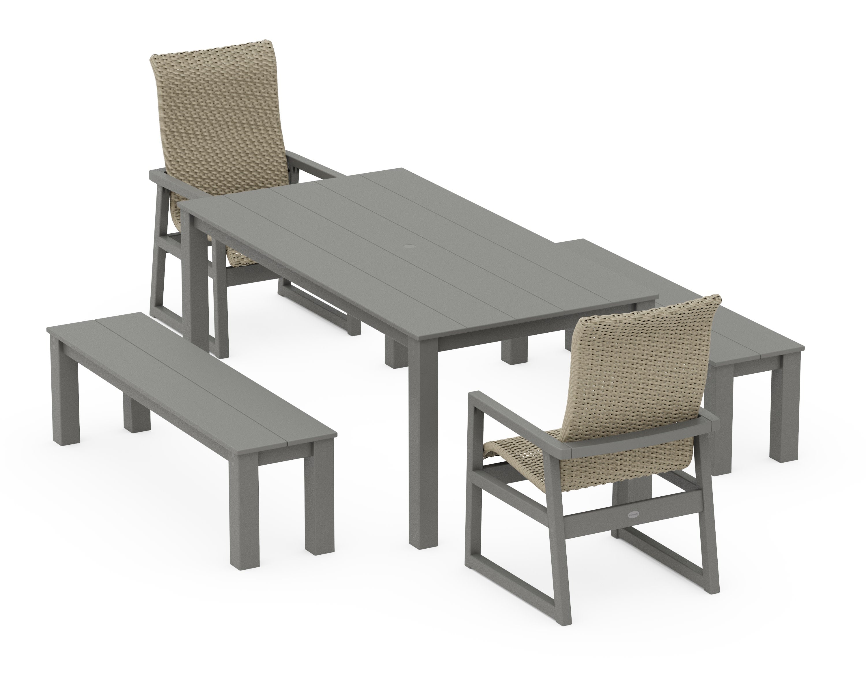 EDGE Woven Highback 5-Piece Parsons Dining Set with Benches