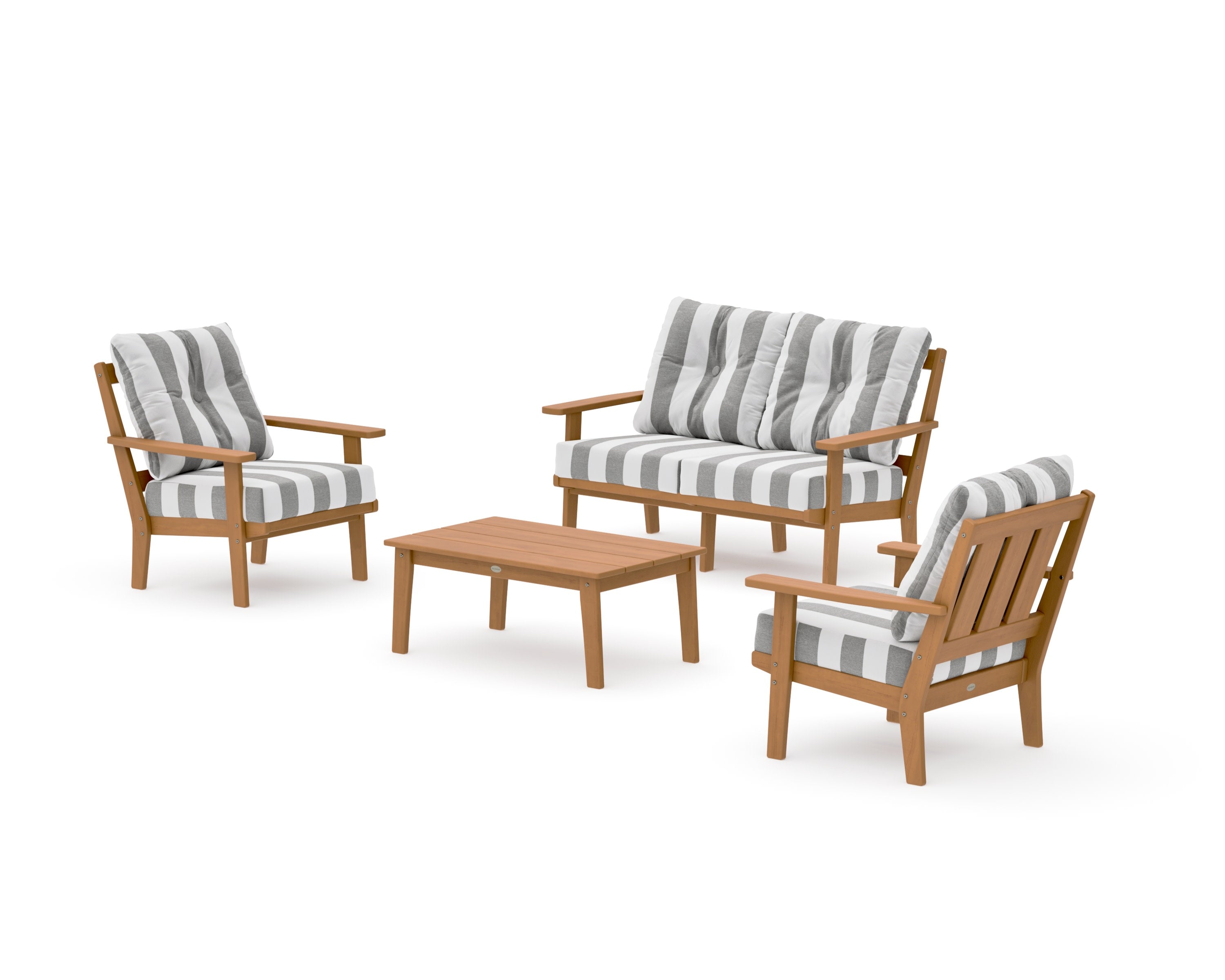 Oxford 4-Piece Deep Seating Set with Loveseat in Natural / Cabana Stripe Grey Mist