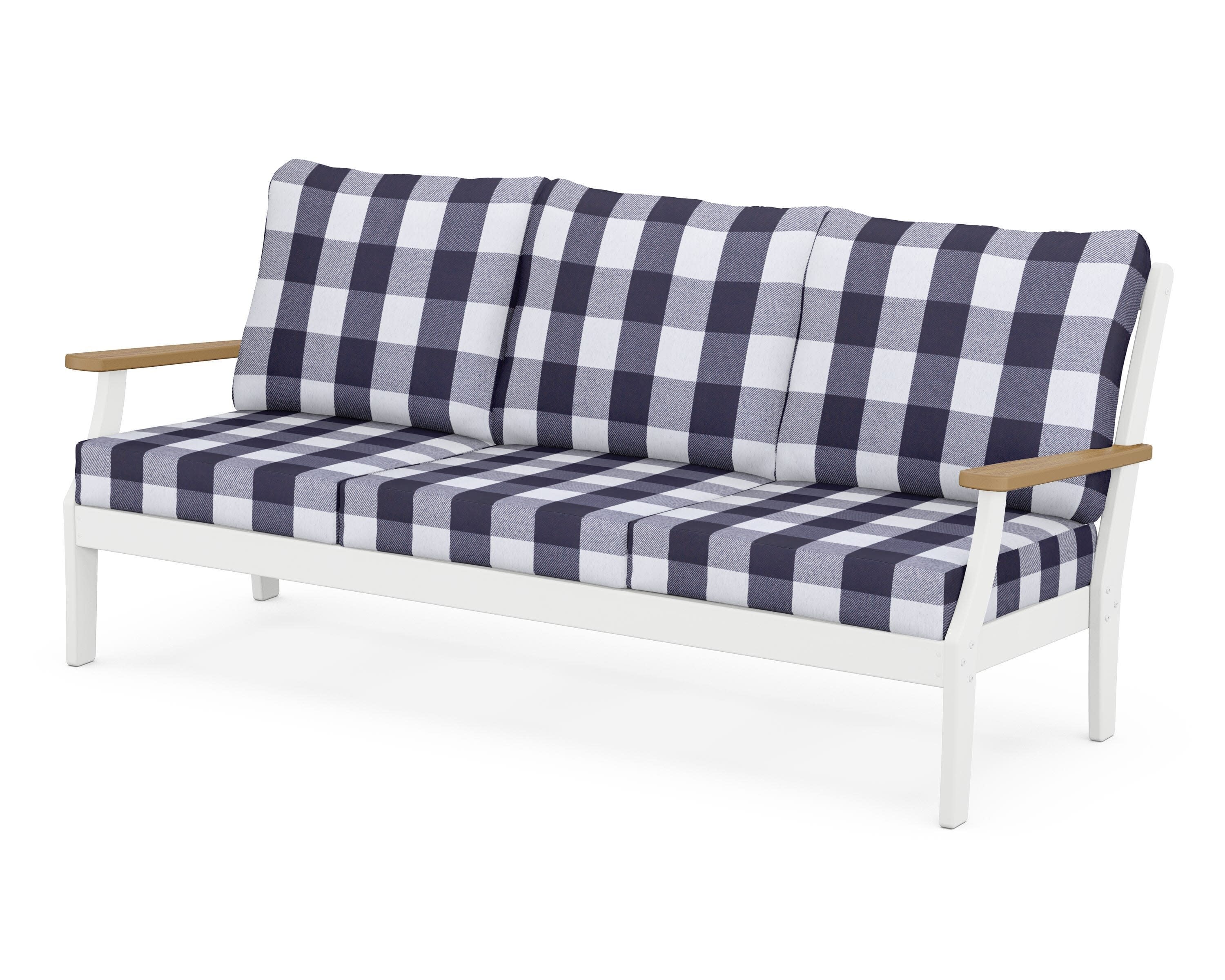 Braxton Deep Seating Sofa in White / Natural / Buffalo Plaid Navy