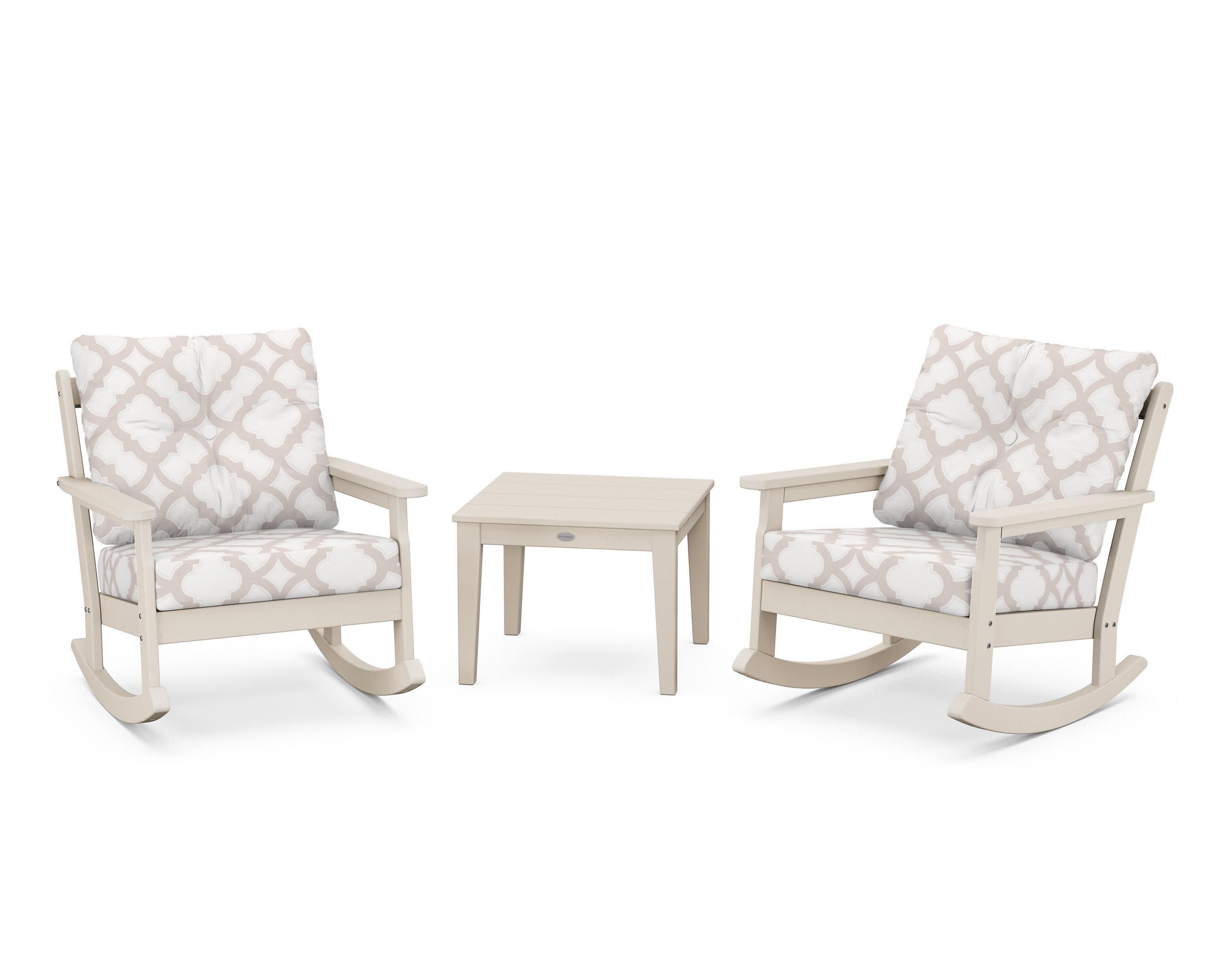 Vineyard 3-Piece Deep Seating Rocker Set in Sand / Trellis Dune Burlap